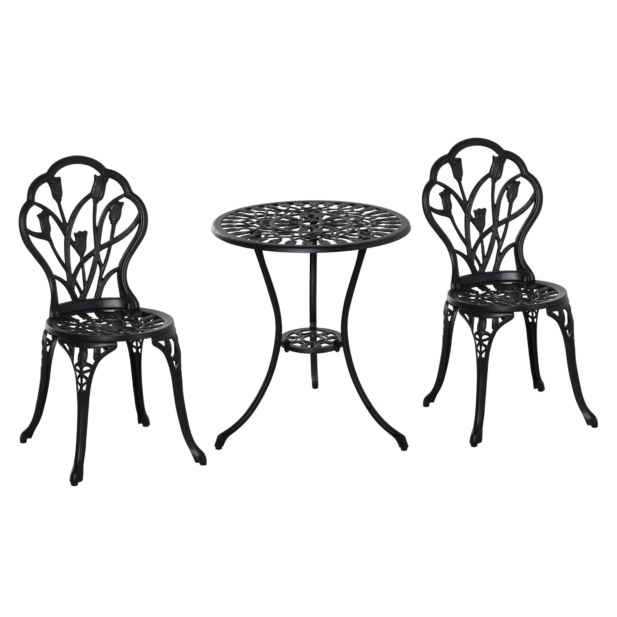 3 Piece Patio Bistro Set, Outdoor Aluminium Garden Table and Chairs with Umbrella Hole for Balcony, Black - Life Essentials
