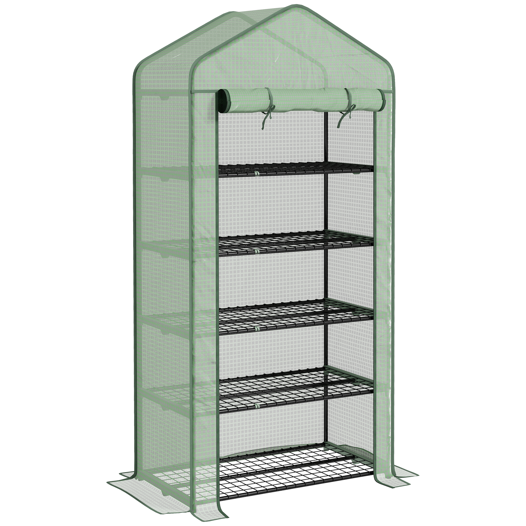 5 Tier Widened Mini Greenhouse w/ Reinforced PE Cover, Portable Green House w/ Roll-up Door & Wire Shelves, 193H x 90W x 49Dcm, Green - Life 