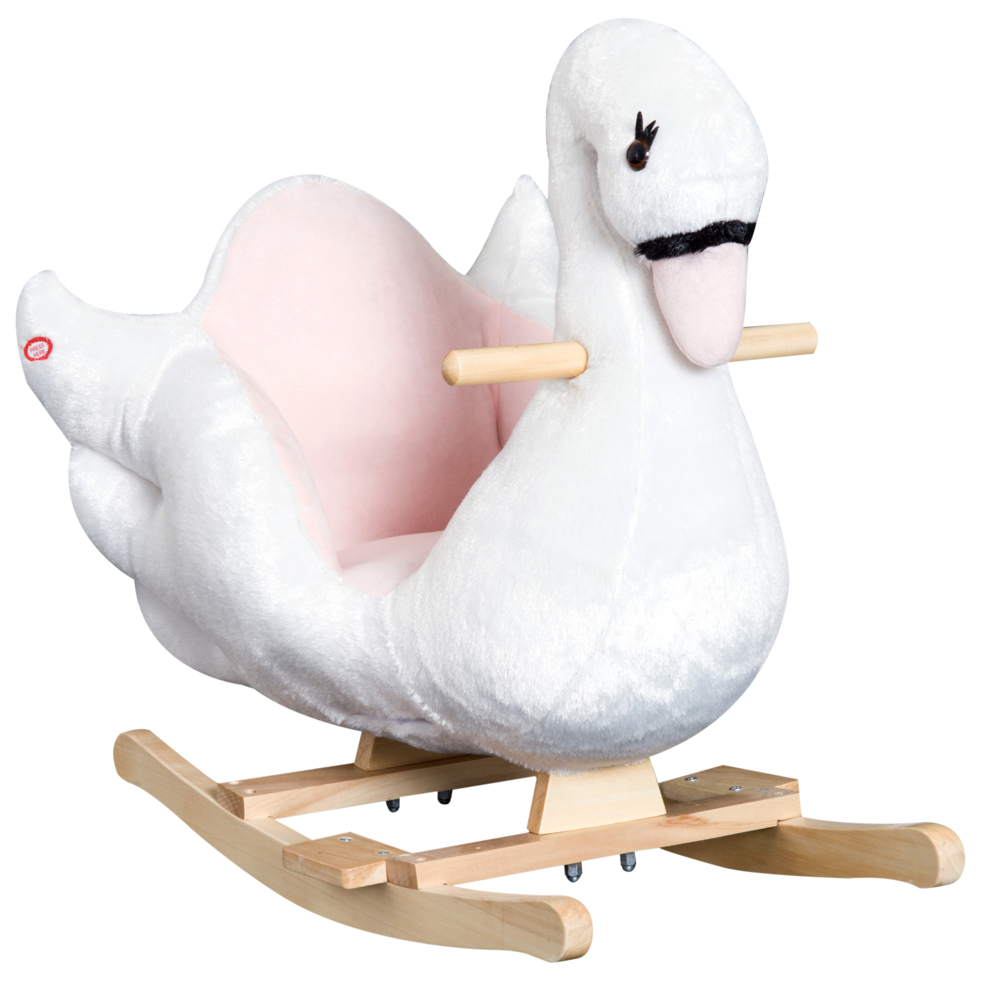 Swan Rocking Horse Kids Wooden Ride On Plush Toy w/ Music - Life Essentials
