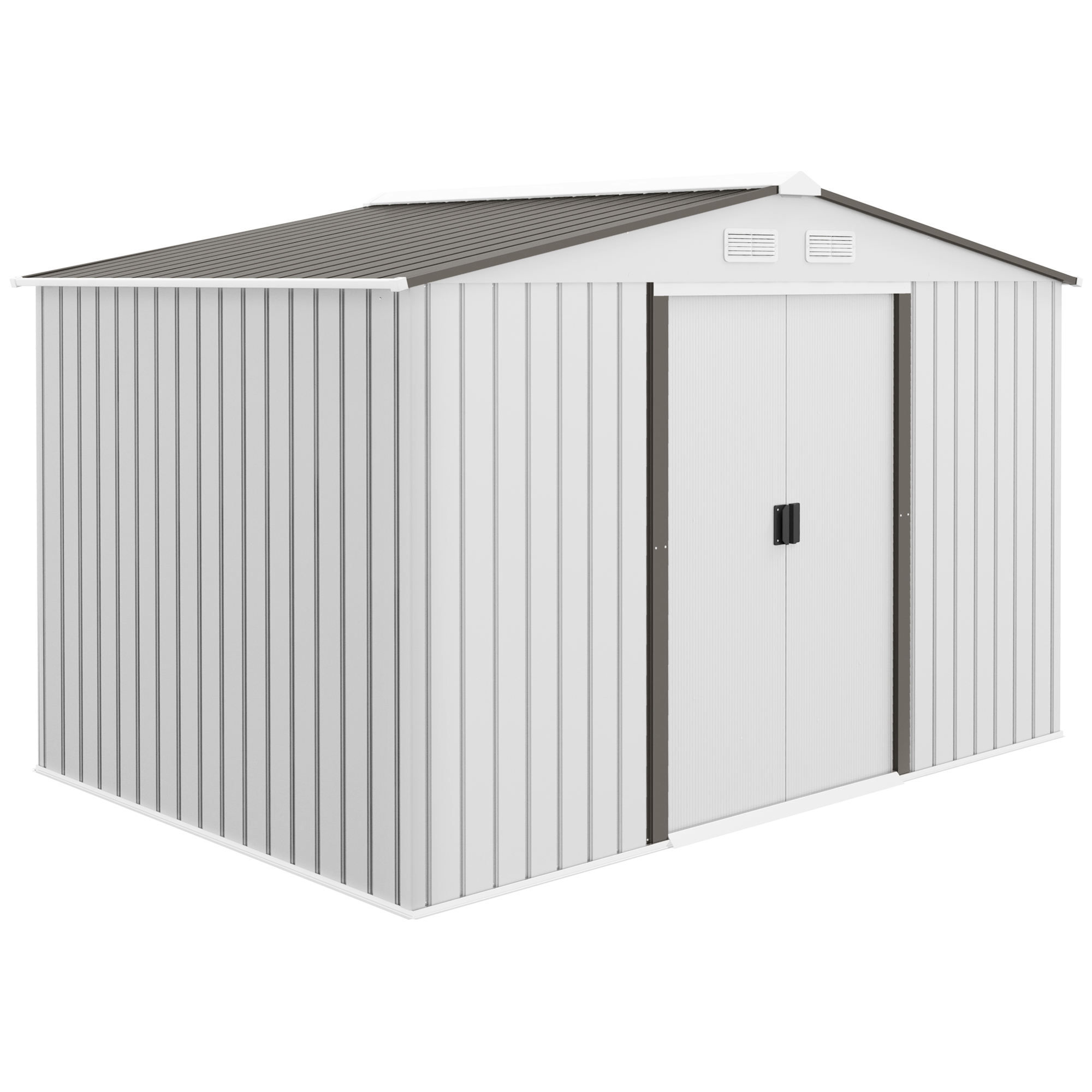 9 x 6FT Garden Storage Shed, Metal Outdoor Storage Shed House with Floor Foundation, Ventilation & Doors - Silver - Life Essentials