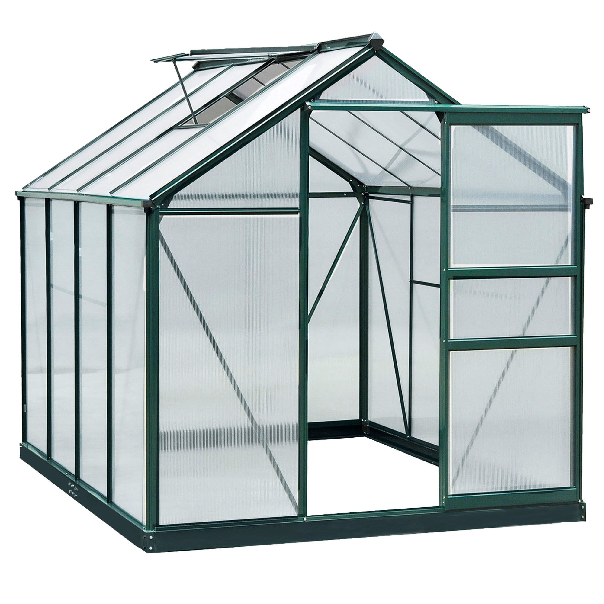Large Walk-In Greenhouse Aluminium Frame Greenhouse Garden Plants Grow Galvanized Base w/ Slide Door, 6 x 8 ft - Life Essentials