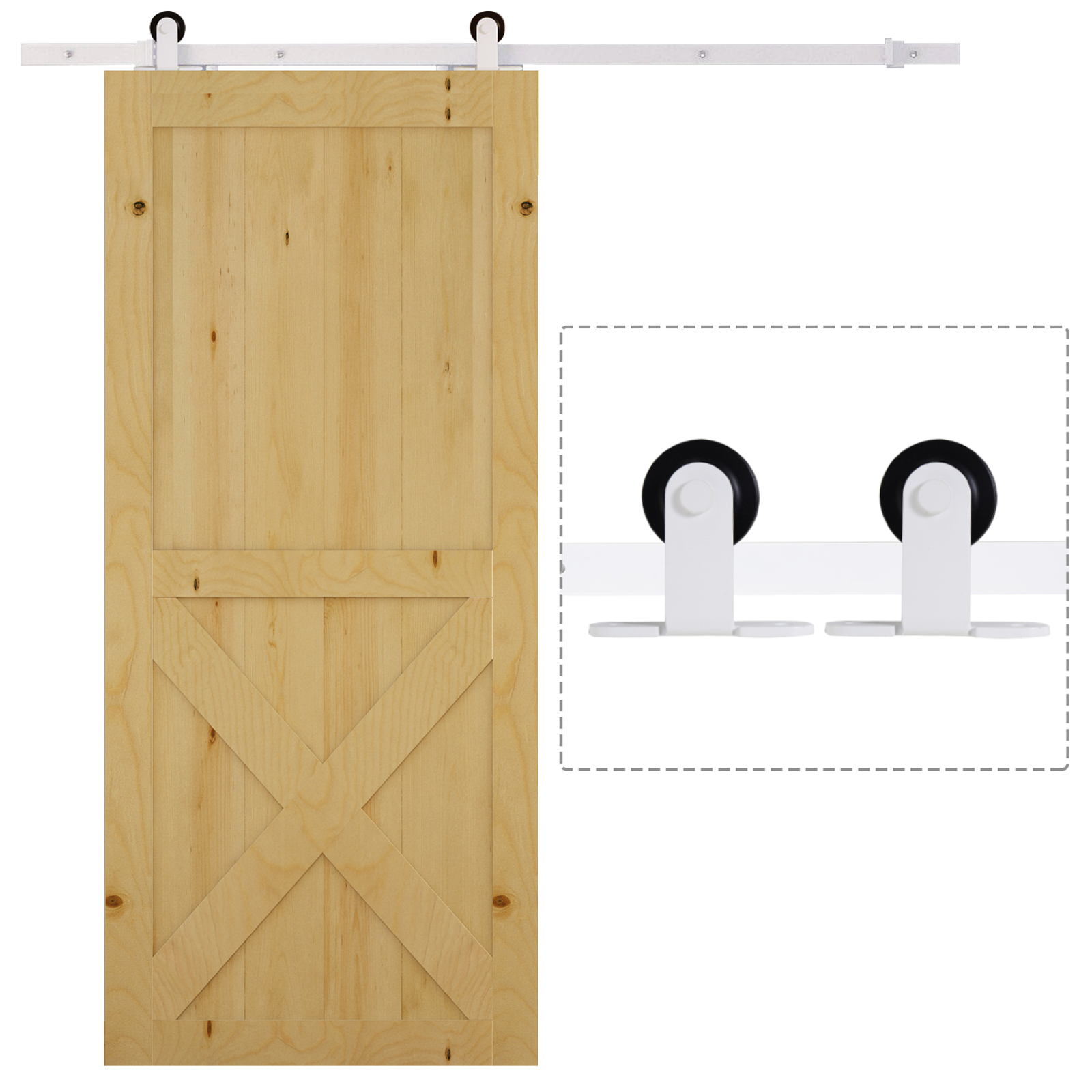 6ft Modern Carbon Steel Sliding Door Track Kit White - Life Essentials
