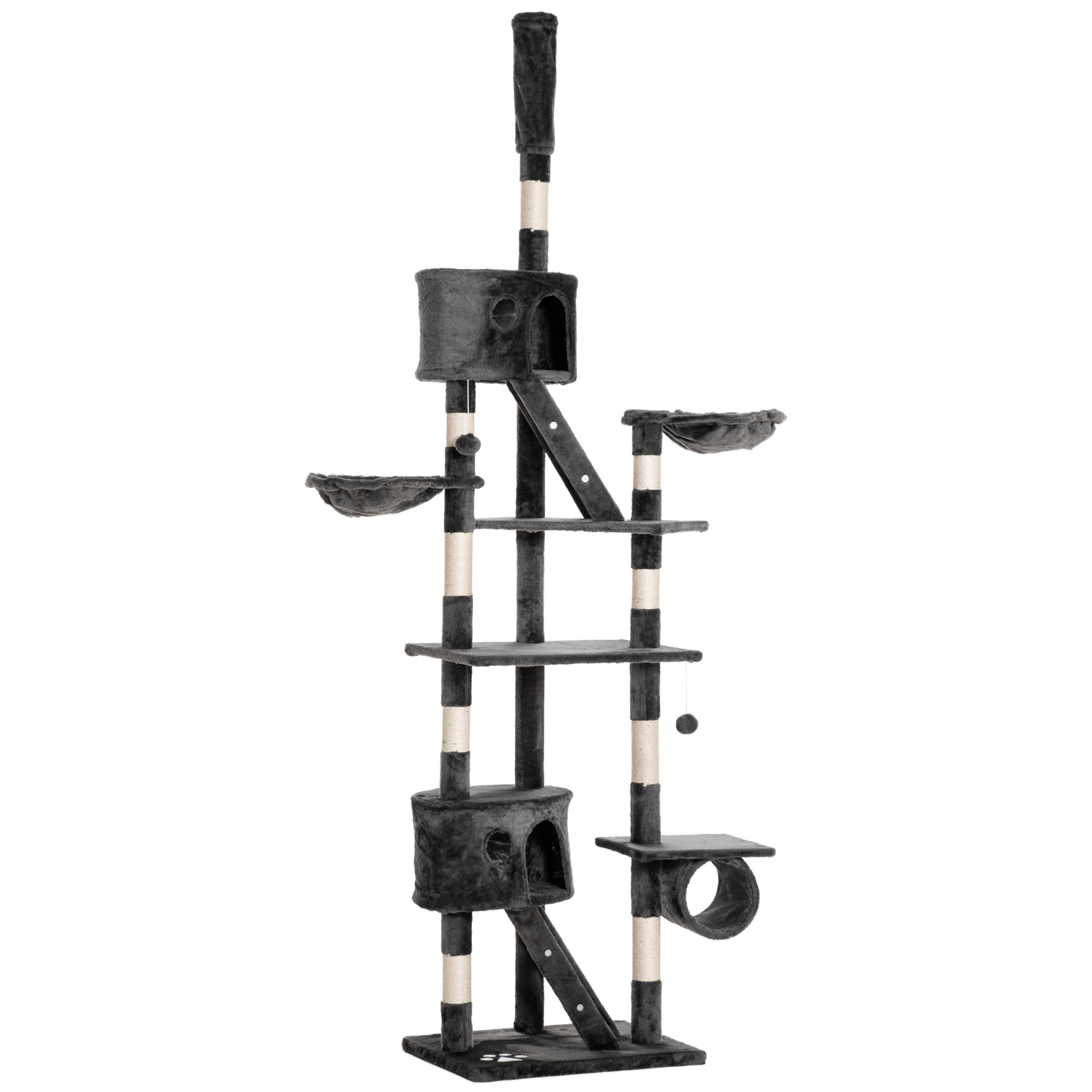 Floor to Ceiling Cat Tree for Indoor Cats 240-260cm Adjustable Height Dark Grey - Life Essentials