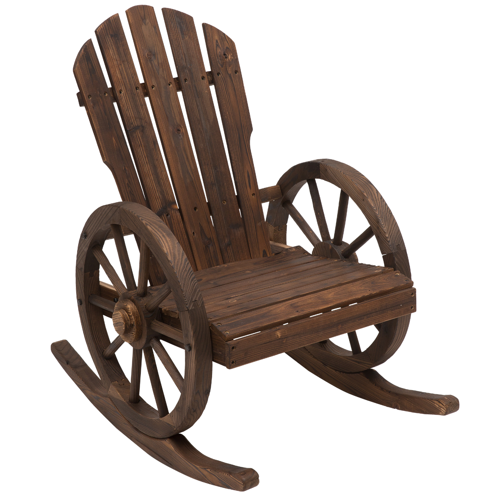 Wooden Adirondack Rocking Chair Reclining Armchair Outdoor Garden Furniture Patio Porch Rocker - Carbonized Wood Colour - Life Essentials