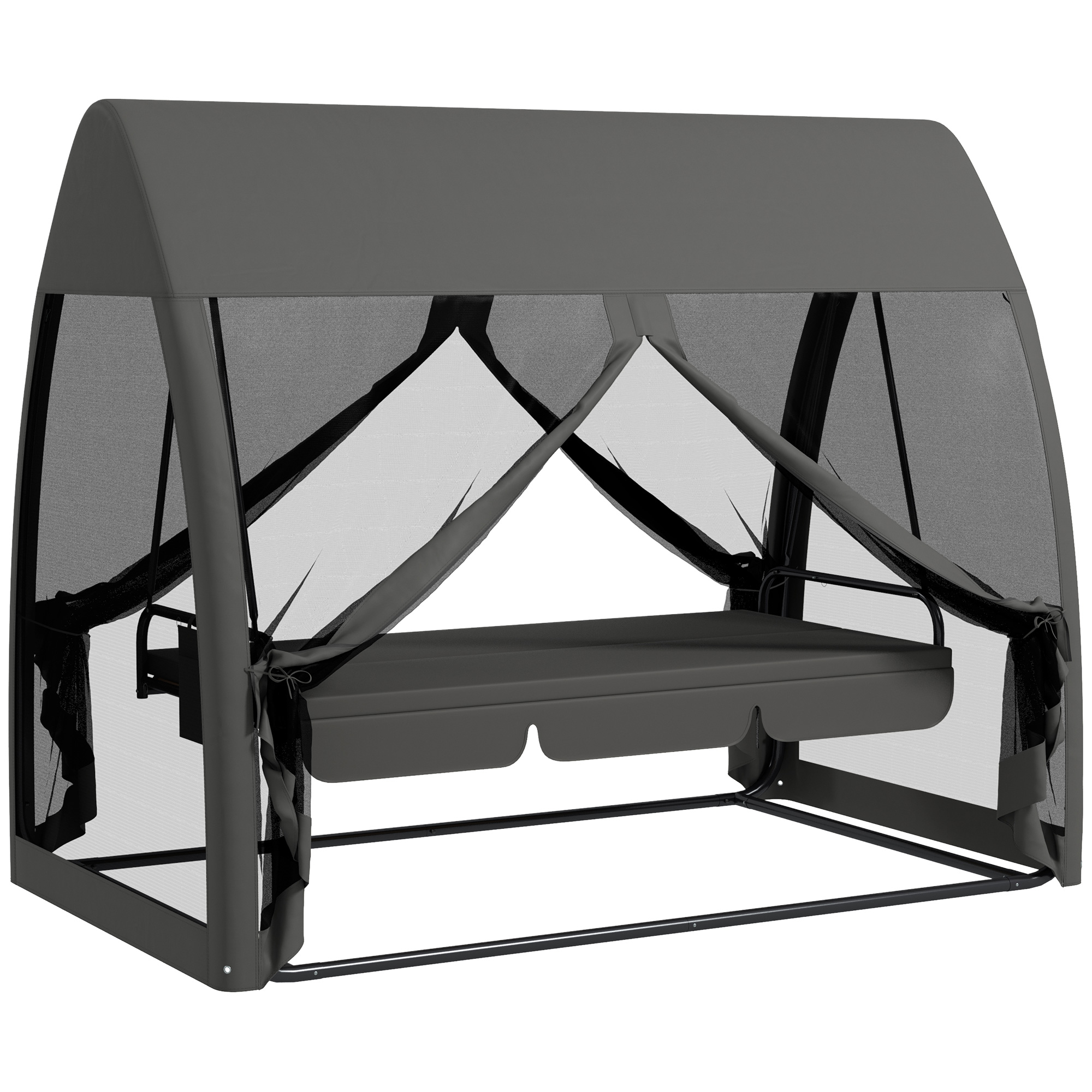 3 Seater Swing Chair 2 in 1 Garden Swing Seat Bed Convertible Outdoor Rocking Bench Bed with Water-Resistant Roof, Zipped Door and Mosquito Netting, 
