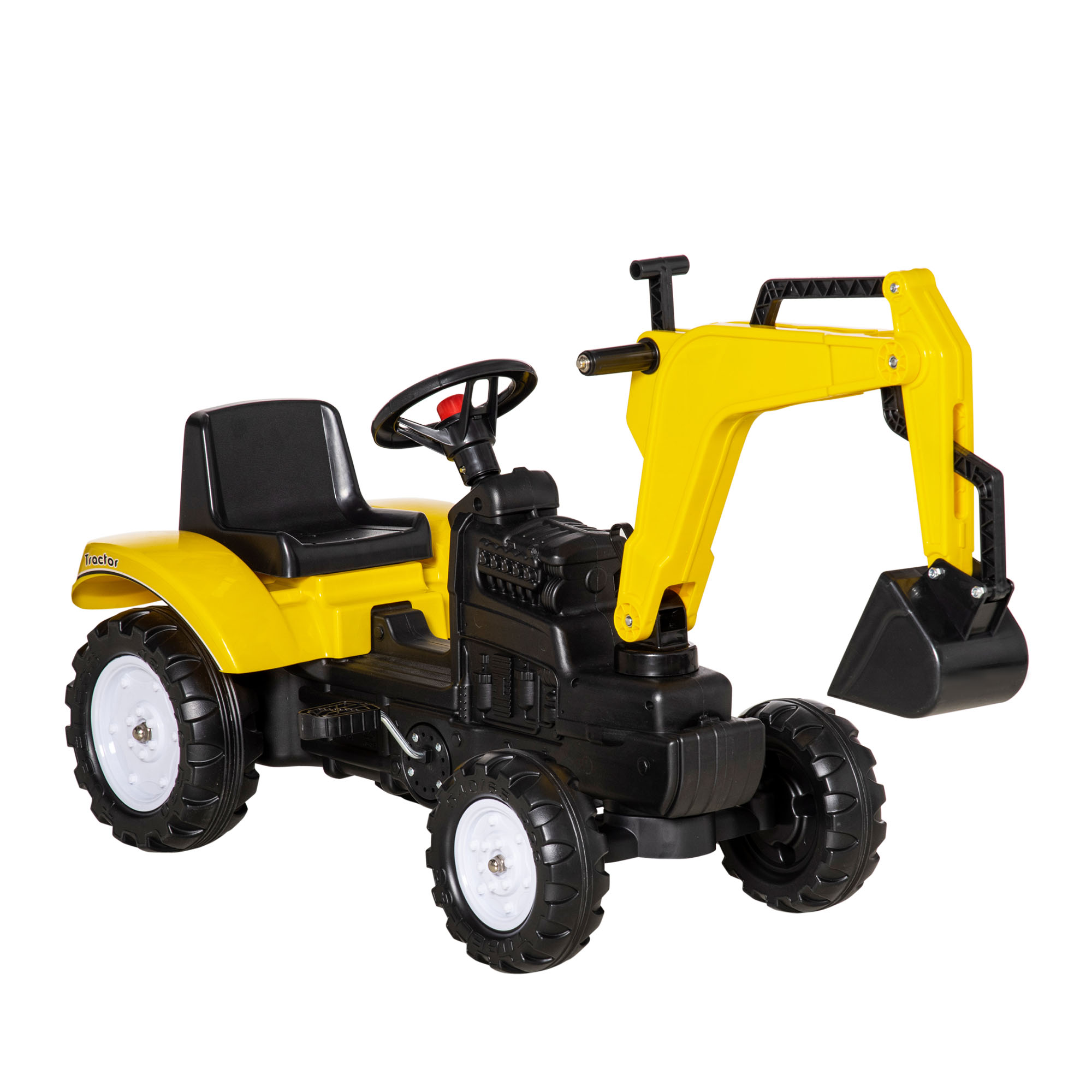 Ride-on Toy Pedal Digger Pretend Play Construction Car with Horn for Kids & Toodler, Yellow - Life Essentials