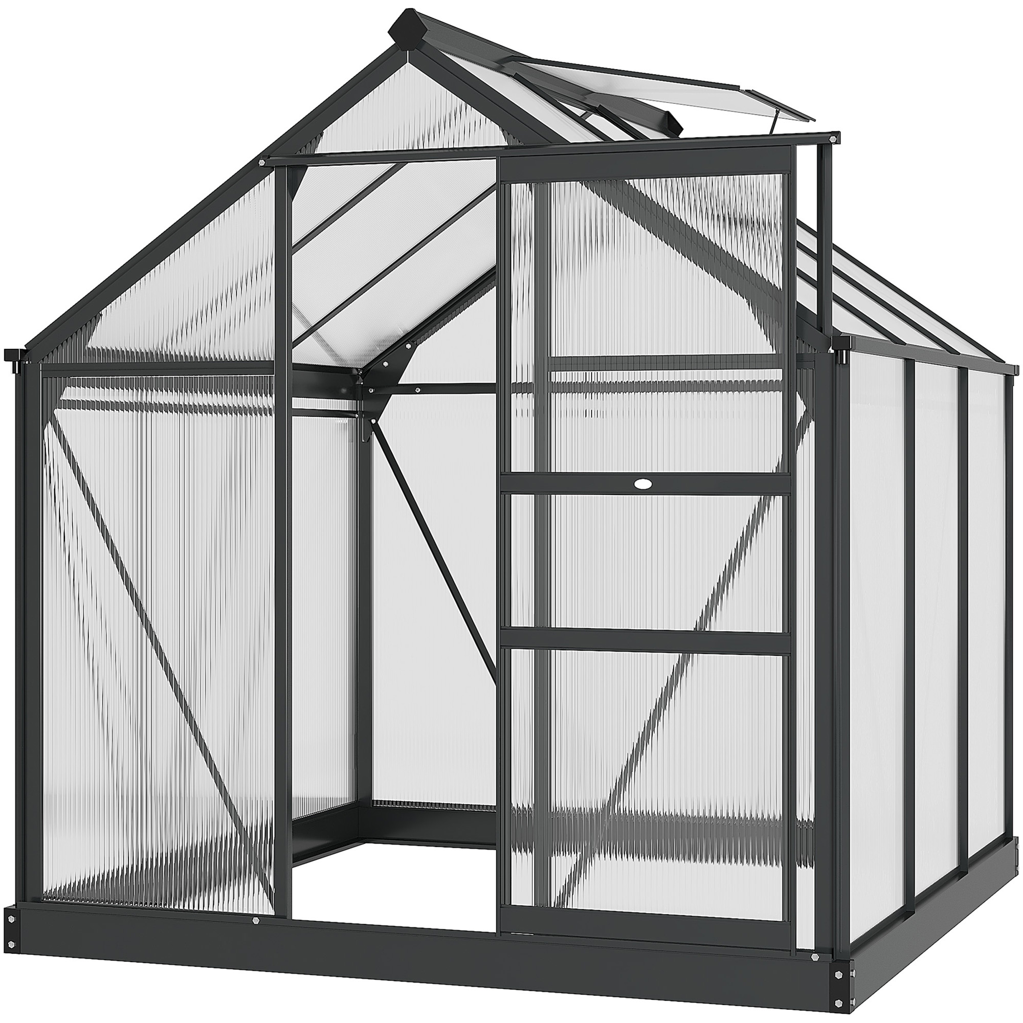 6 x 6 ft Clear Polycarbonate Greenhouse Large Walk-In Green House Garden Plants Grow House w/ Slide Door and Push-Open Window - Life Essentials