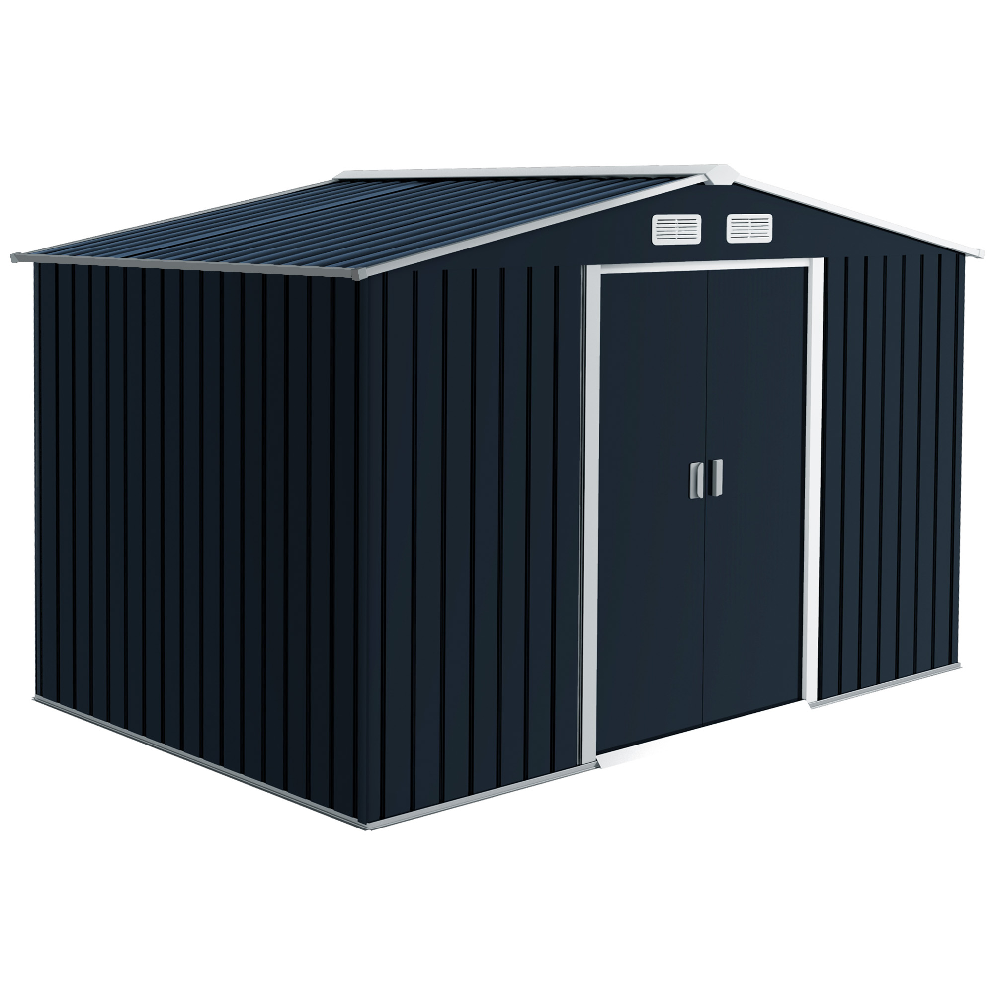 9 x 6FT Outdoor Garden Roofed Metal Storage Shed Tool Box with Foundation Ventilation & Doors, Dark Grey - Life Essentials
