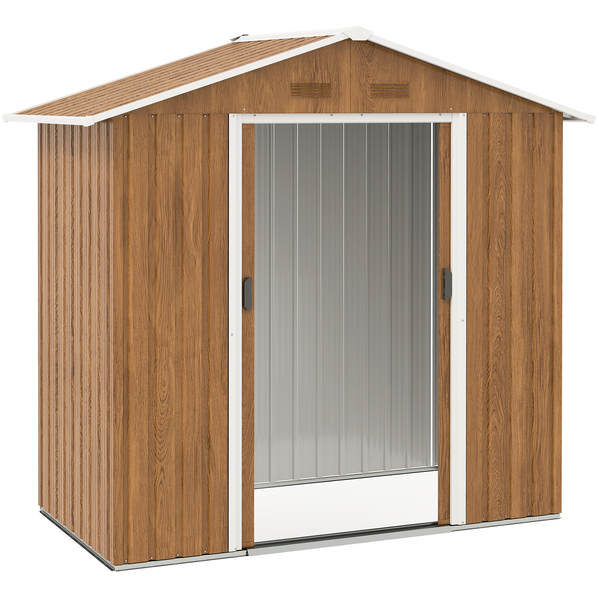 SUNVISTA 6.5 x 3.5ft Metal Garden Storage Shed - Brown Wood Effect - Life Essentials