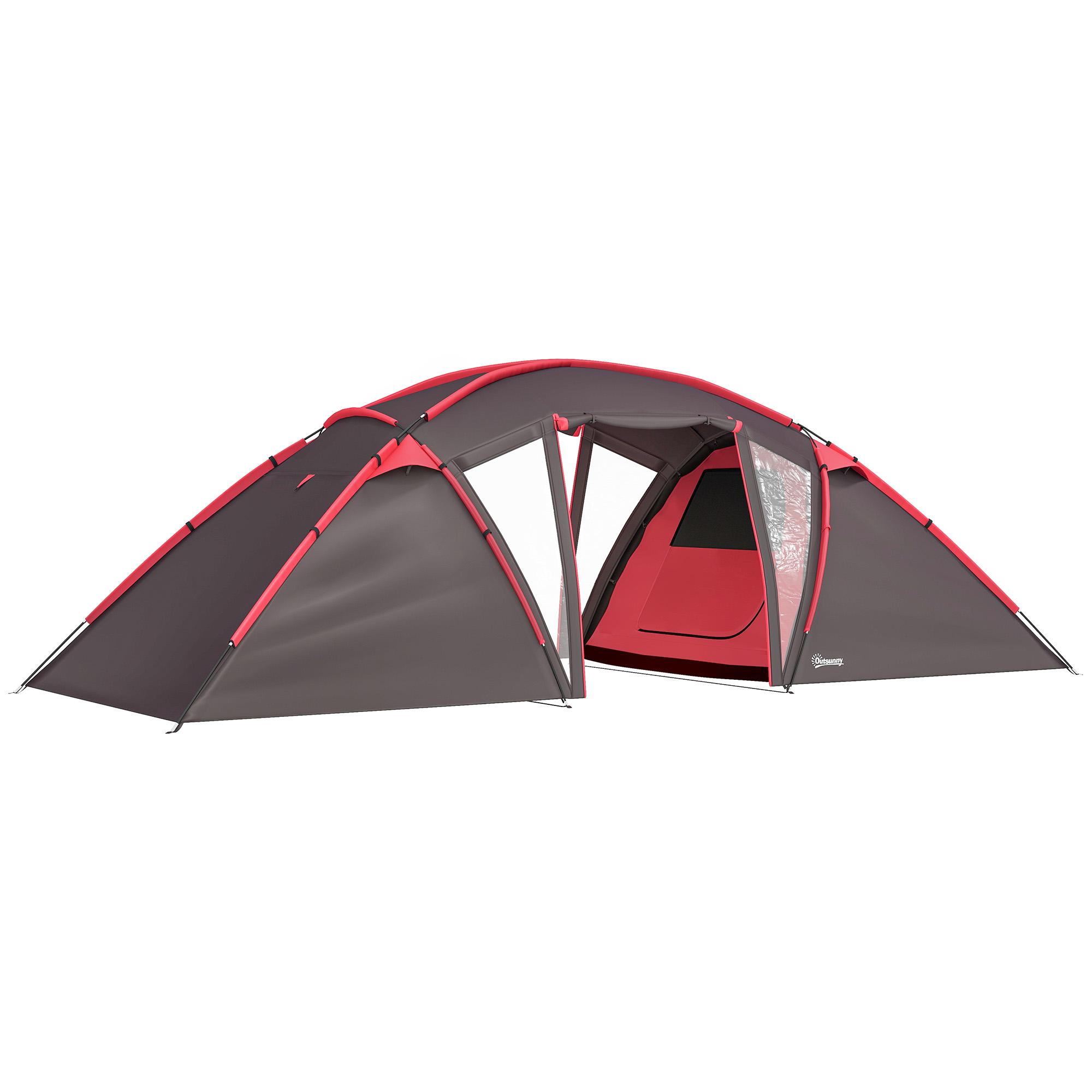 SUNVISTA 4-6 Man Family Camping Tent w/ 2 Bedrooms and a Living Room, Waterproof Tunnel Tent w/ Sewn In Groundsheet, Doors, Windows, Carry Bag, Grey -