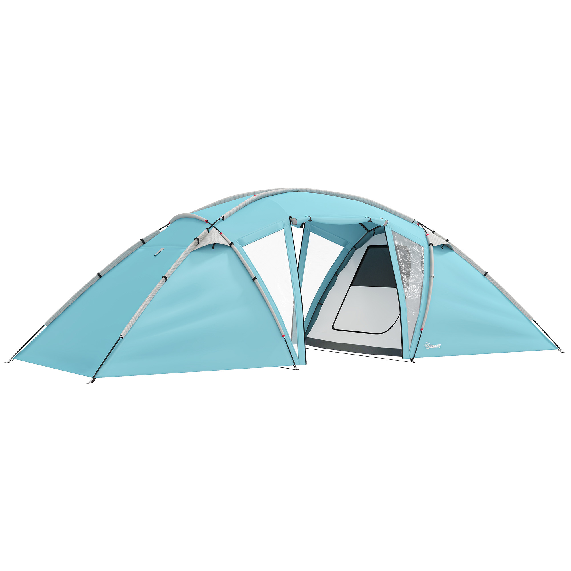SUNVISTA 4-6 Man Family Camping Tent w/ 2 Bedrooms and a Living Room, Waterproof Tunnel Tent w/ Sewn In Groundsheet, Doors, Windows, Carry Bag, Blue -