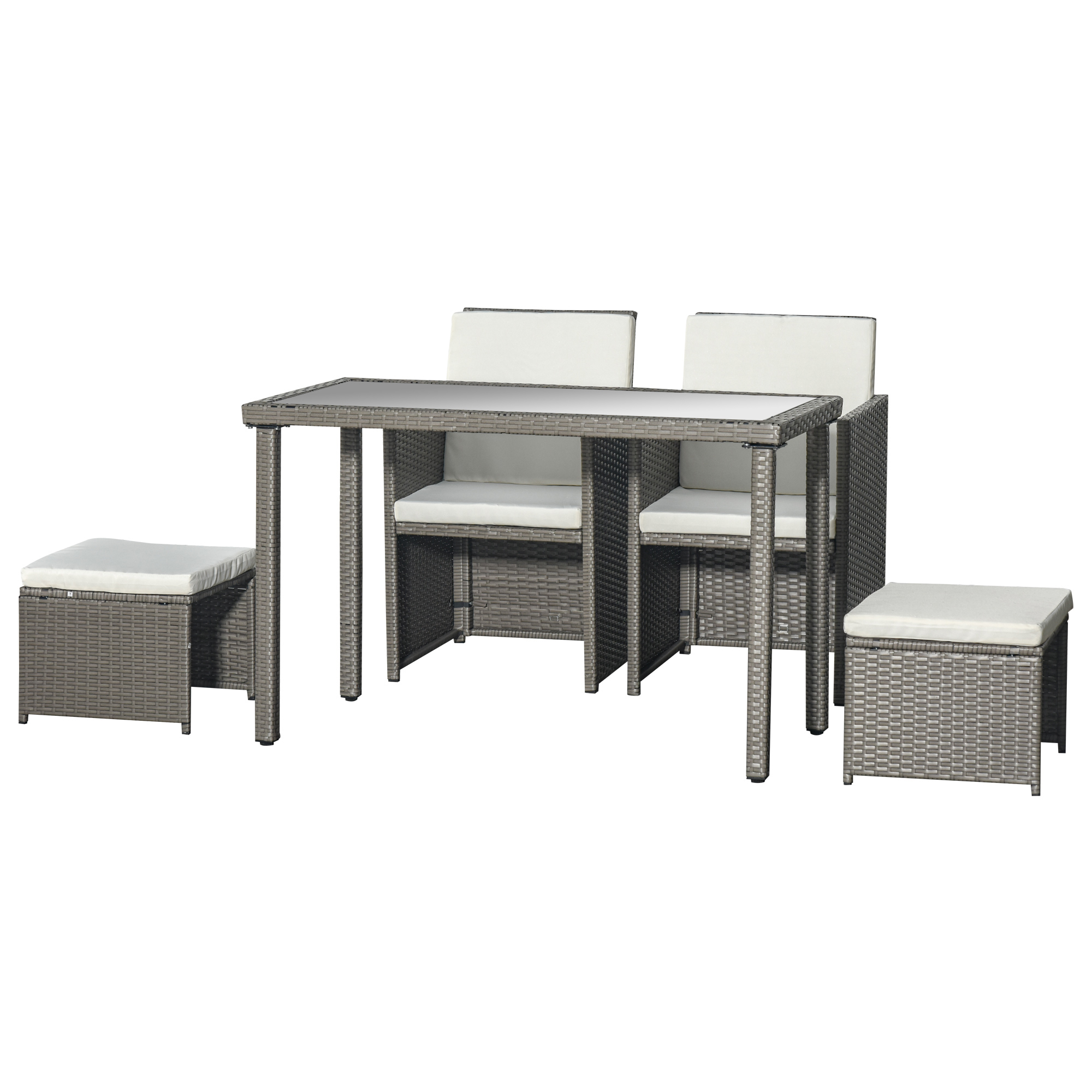 4-Seater Rattan Garden Furniture Space-saving Wicker Weave Sofa Set Conservatory Dining Table Table Chair Footrest Cushioned Grey - Life Essentials