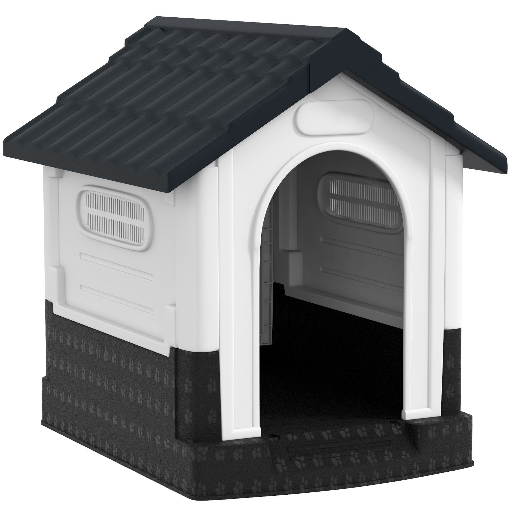 Shelley Plastic Dog Kennel with Windows for Garden Patio Miniature Dogs - Grey - Life Essentials