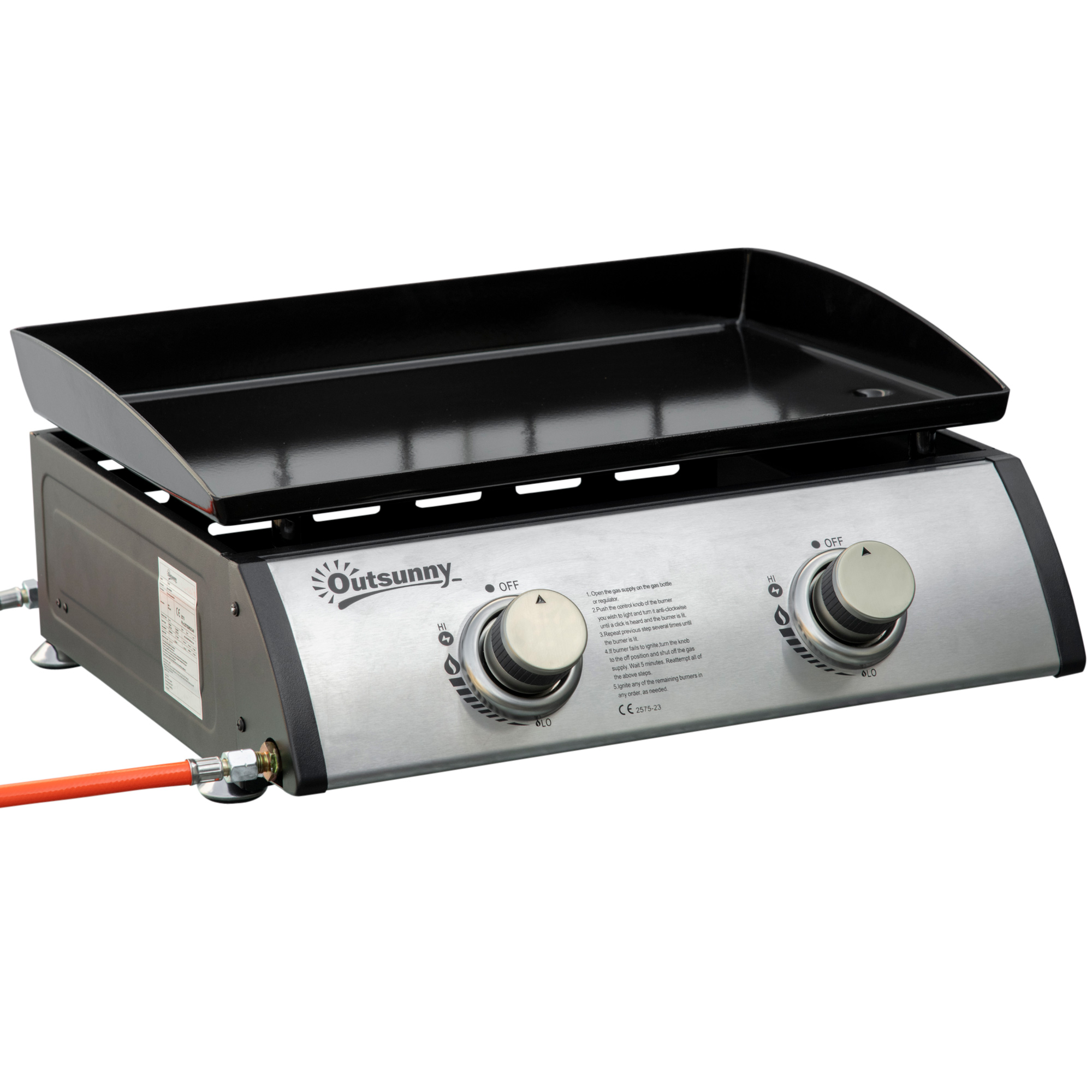 Gas Plancha Grill with 2 Stainless Steel Burner, 6kW, Portable Tabletop Gas BBQ w/Non-Stick Griddle for Camping Picnic Garden Party Festival - Life 