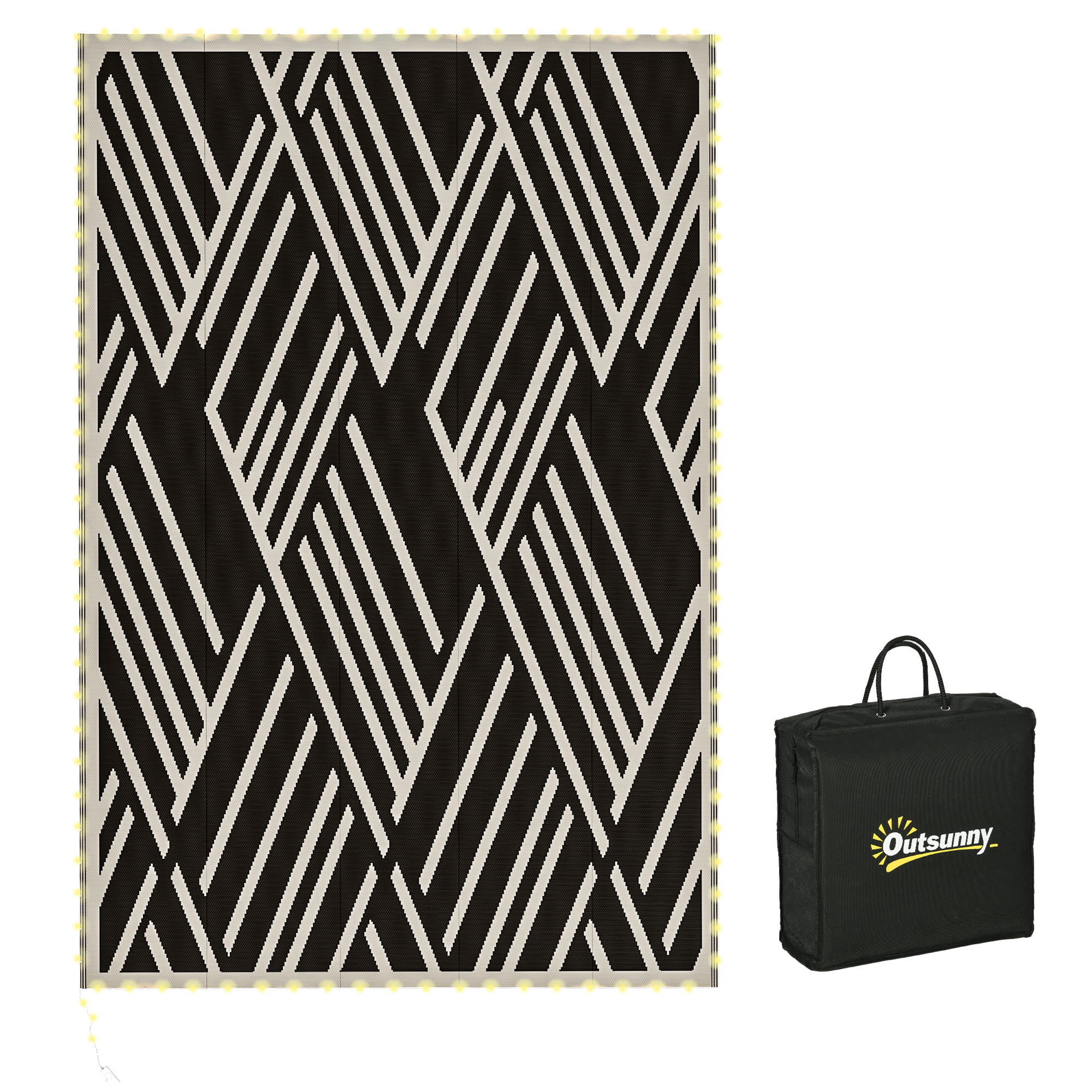 Jones Reversible Outdoor Rug with LED Lights - Black and Coffee - Life Essentials