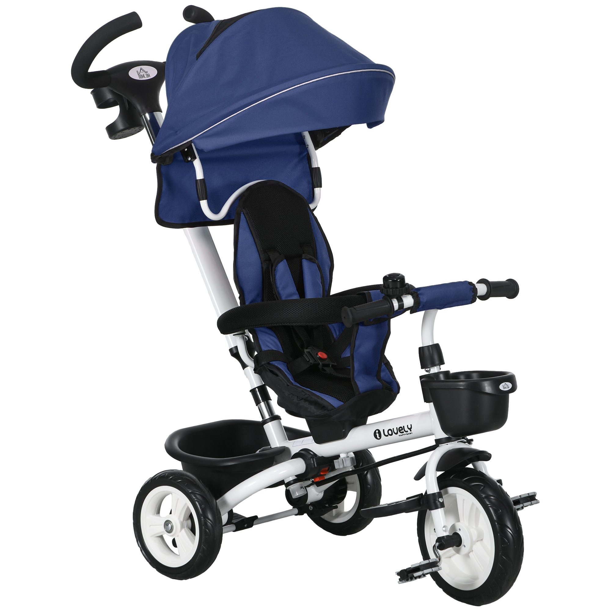 Scott Metal Frame 4 in 1 Baby Push Tricycle with Parent Handle - Dark Blue - Life Essentials