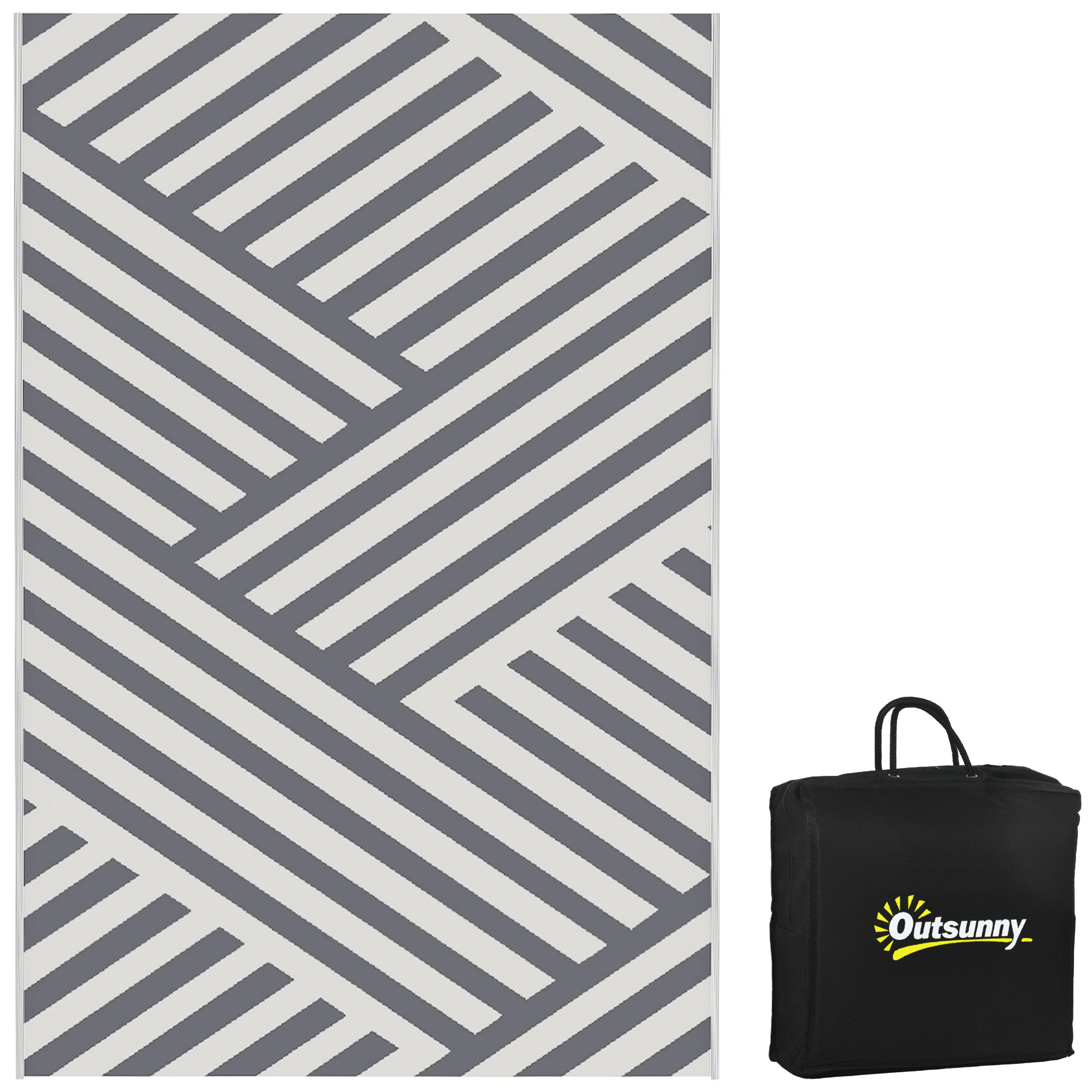 Plastic Straw Reversible RV Outdoor Rug with Carry Bag - Grey and Cream - Life Essentials