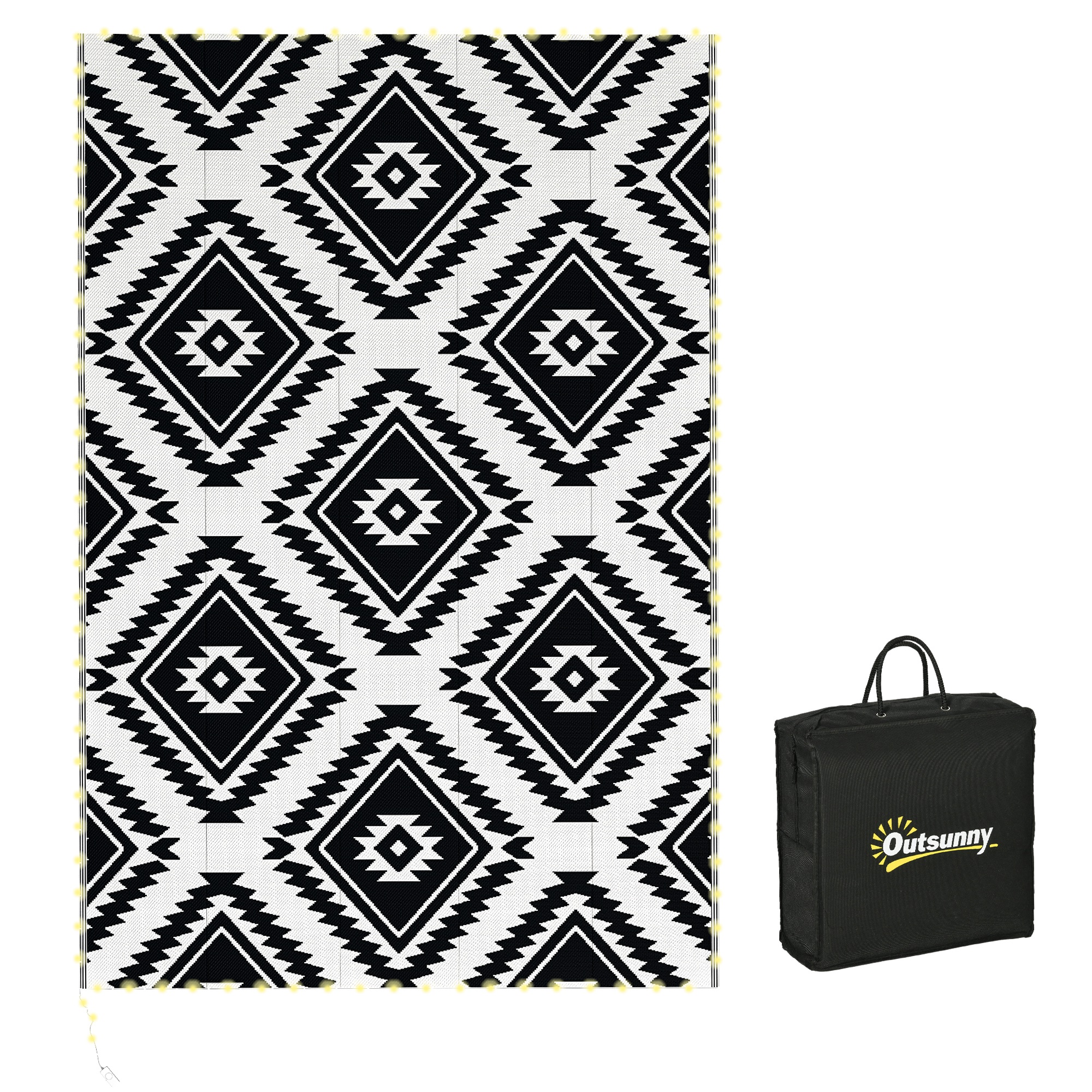 Jones Reversible Outdoor Rug with LED Lights - Black and White - Life Essentials