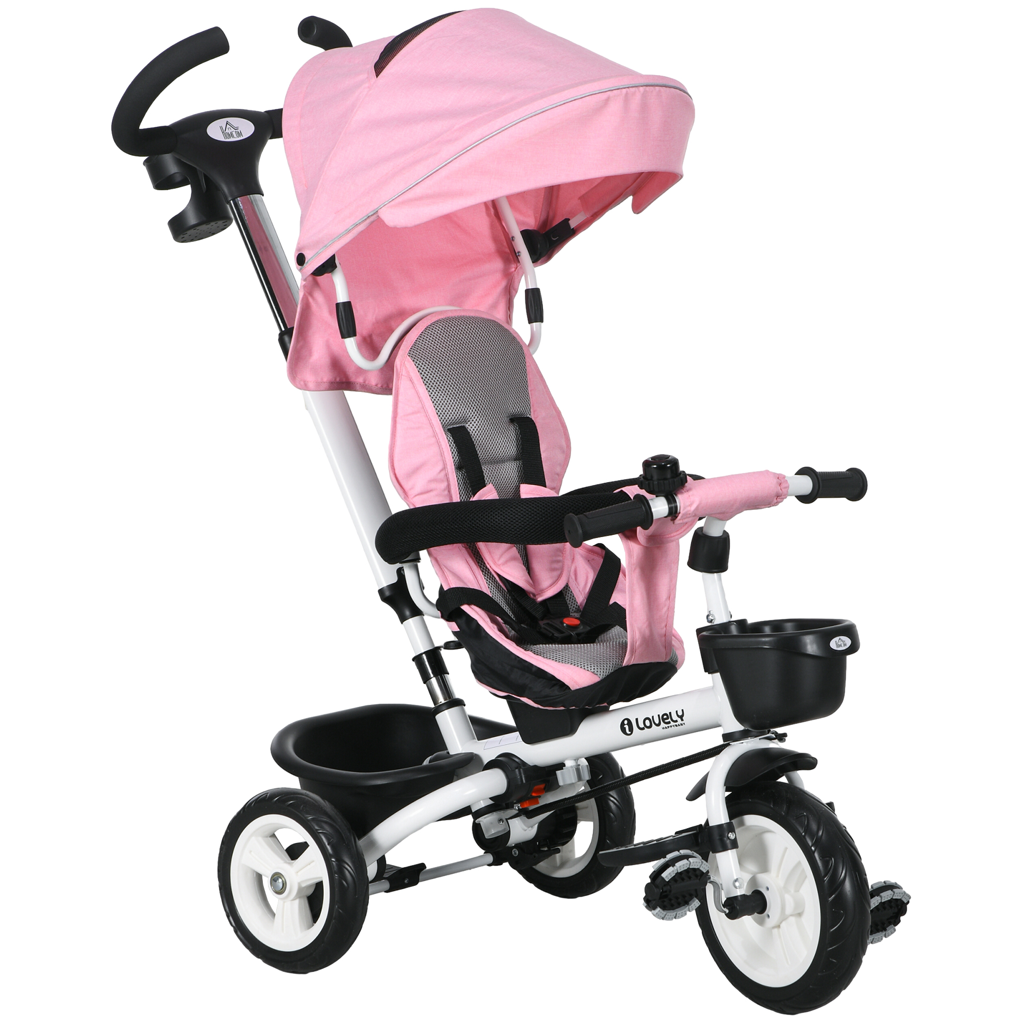 Scott Metal Frame 4 in 1 Baby Push Tricycle with Parent Handle - Pink - Life Essentials
