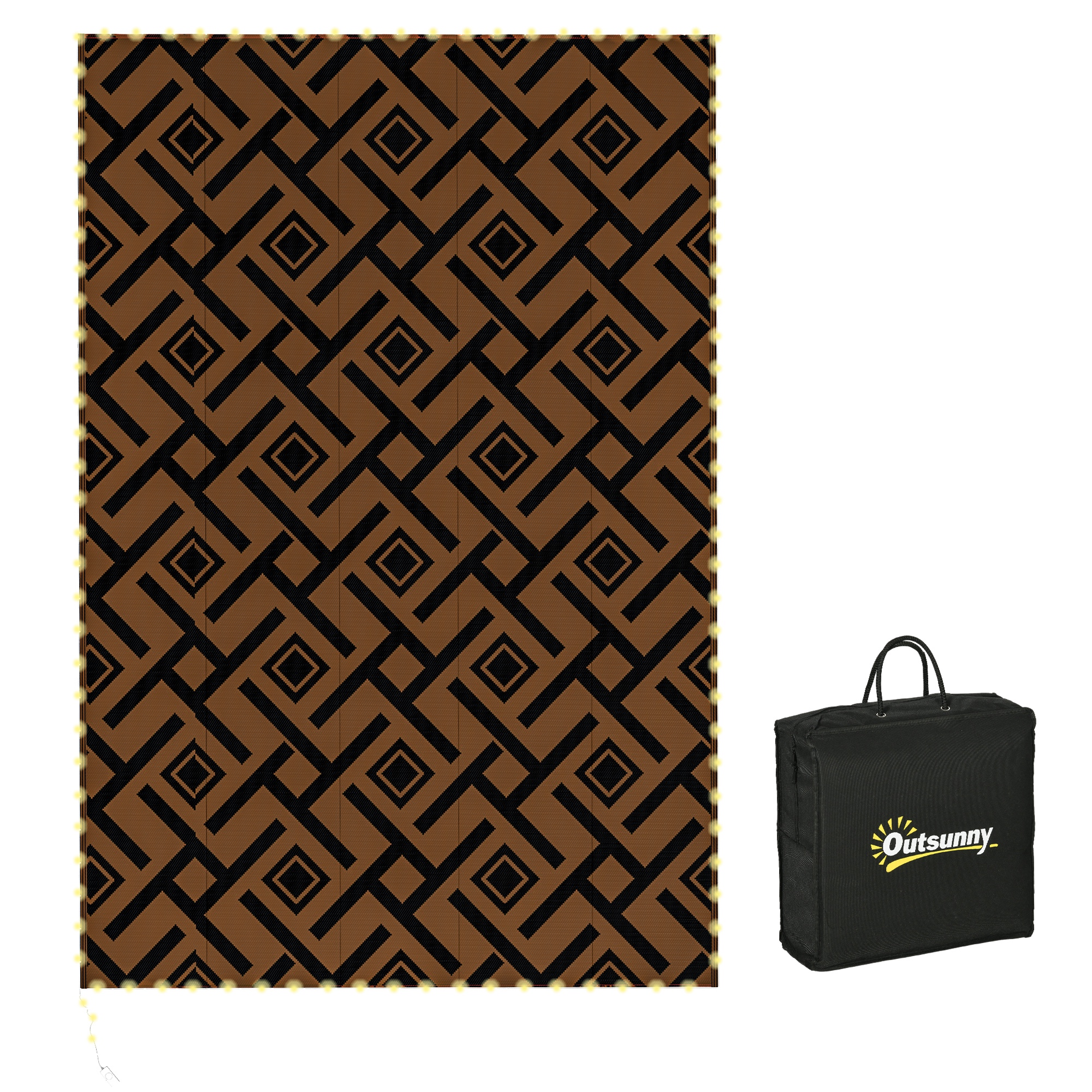 Jones RV Outdoor Rug with LED String Light - Brown and Black - Life Essentials
