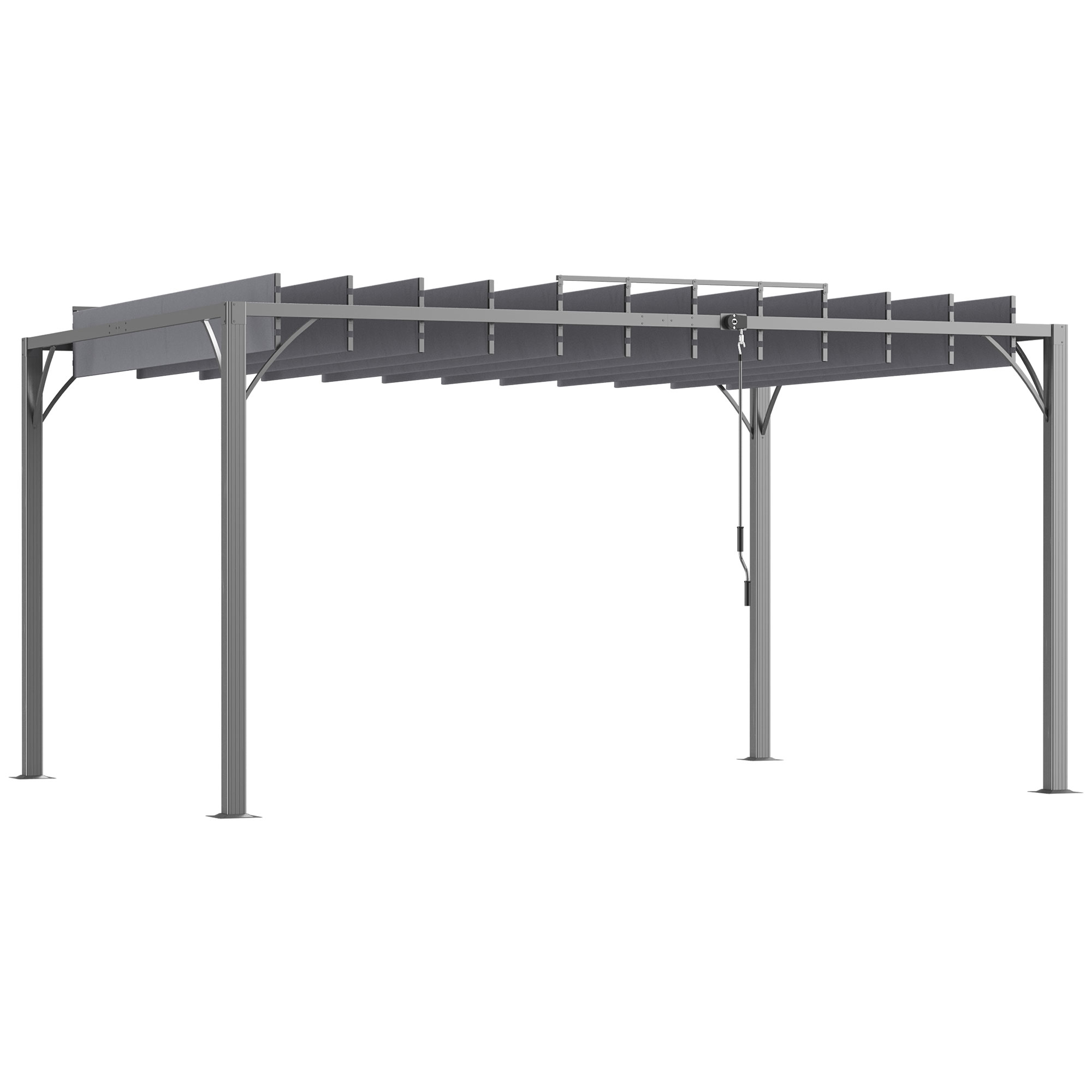 SUNVISTA 4 x 3(m) Outdoor Pergola with Retractable Roof, Aluminium Louvered Patio Gazebo Canopy for Lawn Garden Patio, Grey - Life Essentials