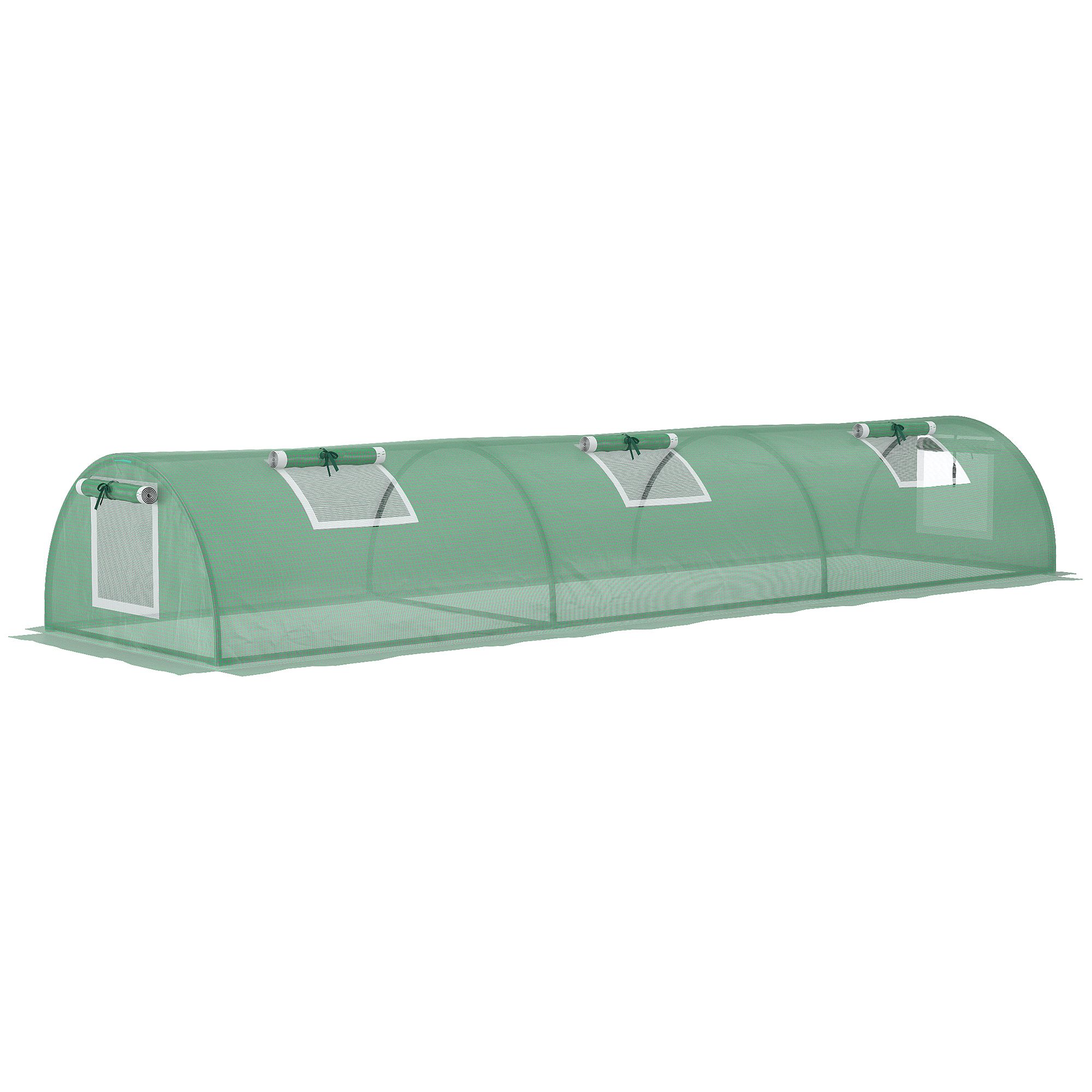 PE Mini Greenhouse, 3m Portable Tunnel Green House with 5 Mesh Windows, Green Grow House Steel Frame for Indoor and Outdoor, Green - Life Essentials