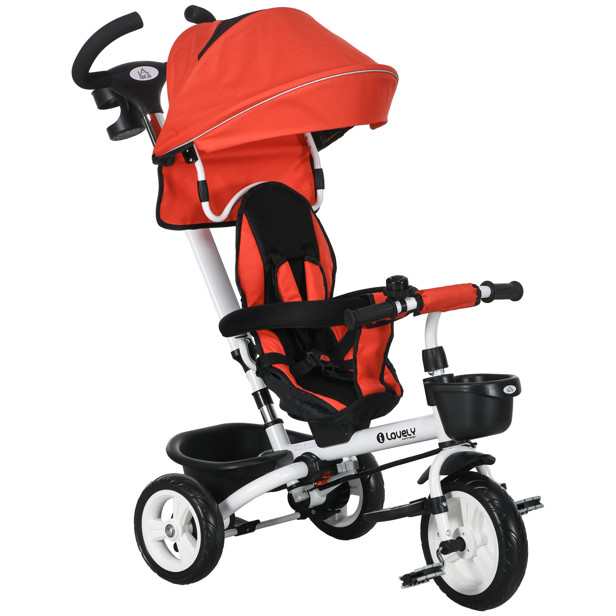 Scott Metal Frame 4 in 1 Baby Push Tricycle with Parent Handle - Red - Life Essentials
