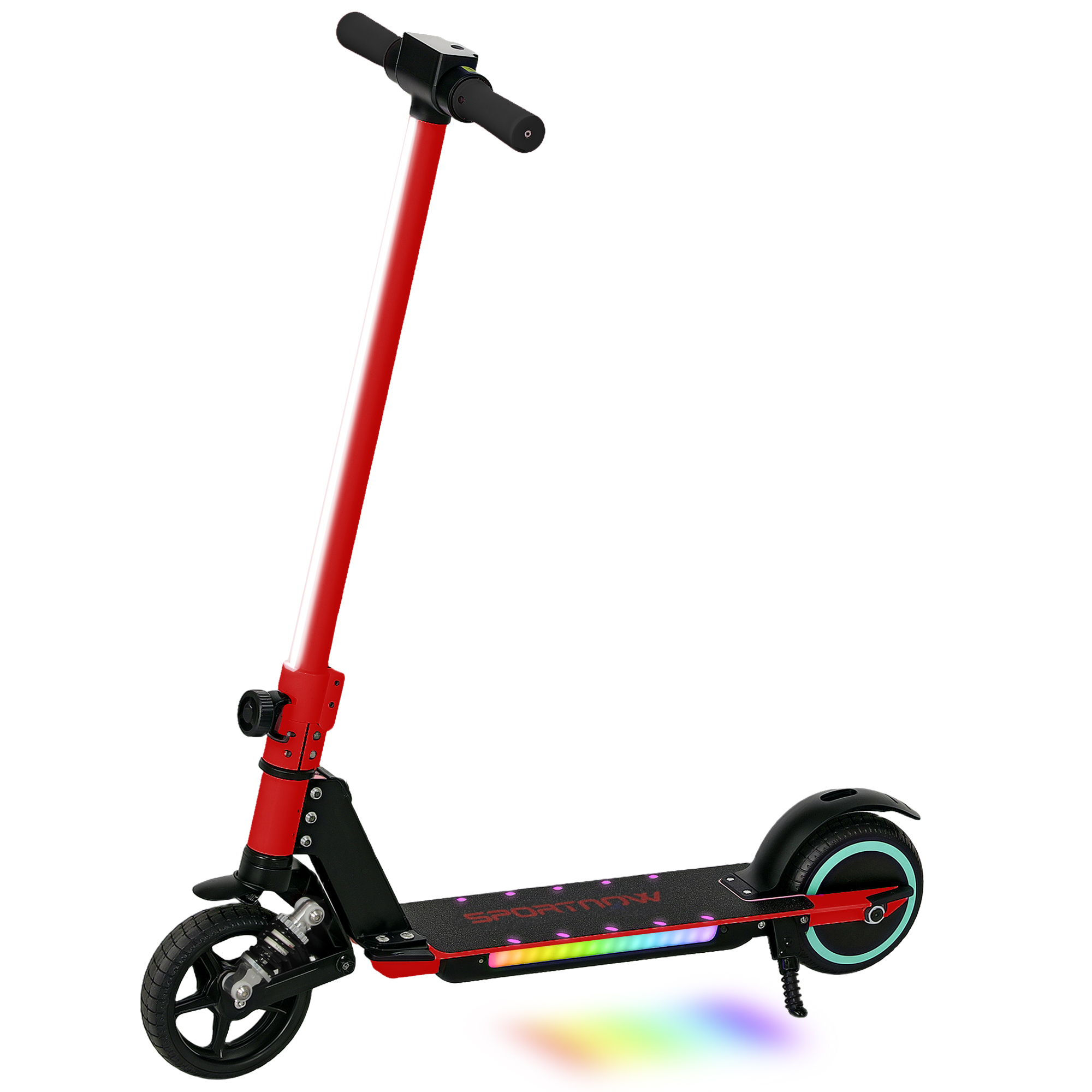 SPORTEDGE Folding Electric Scooter for Kids Age 6-14 with Dual Brakes, Front Suspension, LED Colourful Lights and Display, Red - Life Essentials