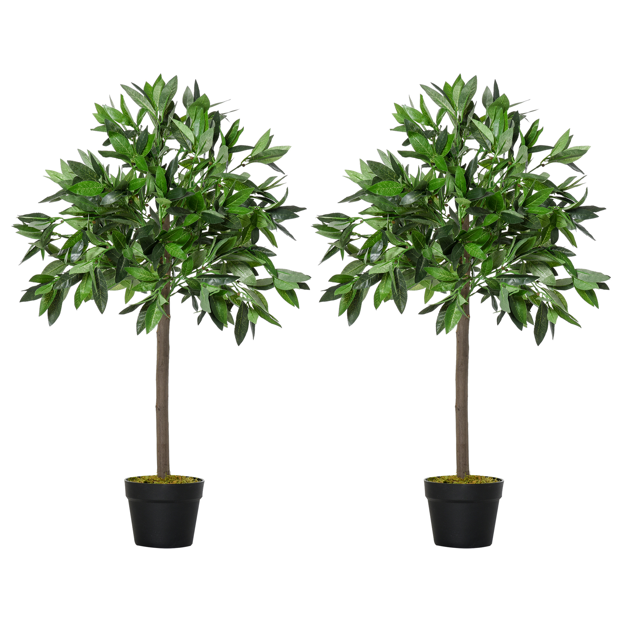 Set of 2 Artificial Topiary Bay Laurel Ball Trees Decorative Plant with Nursery Pot for Indoor Outdoor Décor, 90cm - Life Essentials