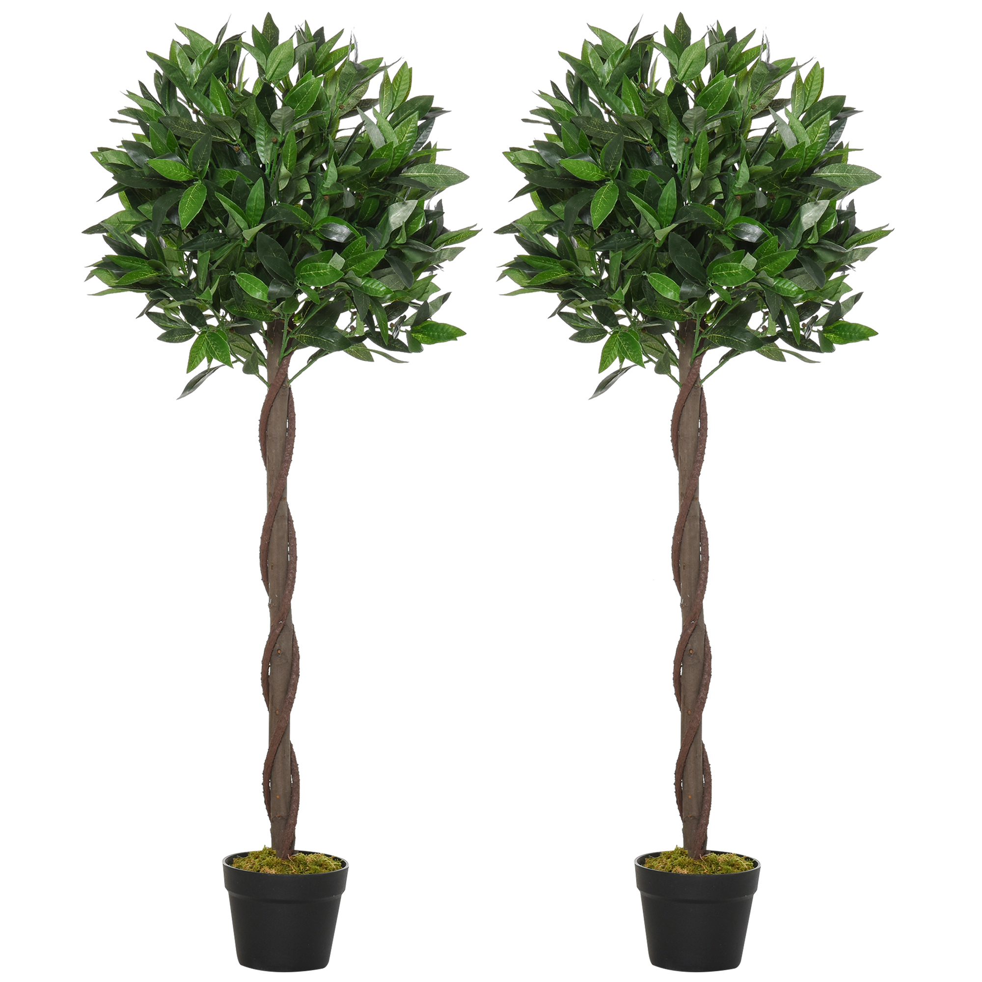 Set of 2 Artificial Topiary Bay Laurel Ball Trees Decorative Plant with Nursery Pot for Indoor Outdoor Décor, 120cm - Life Essentials