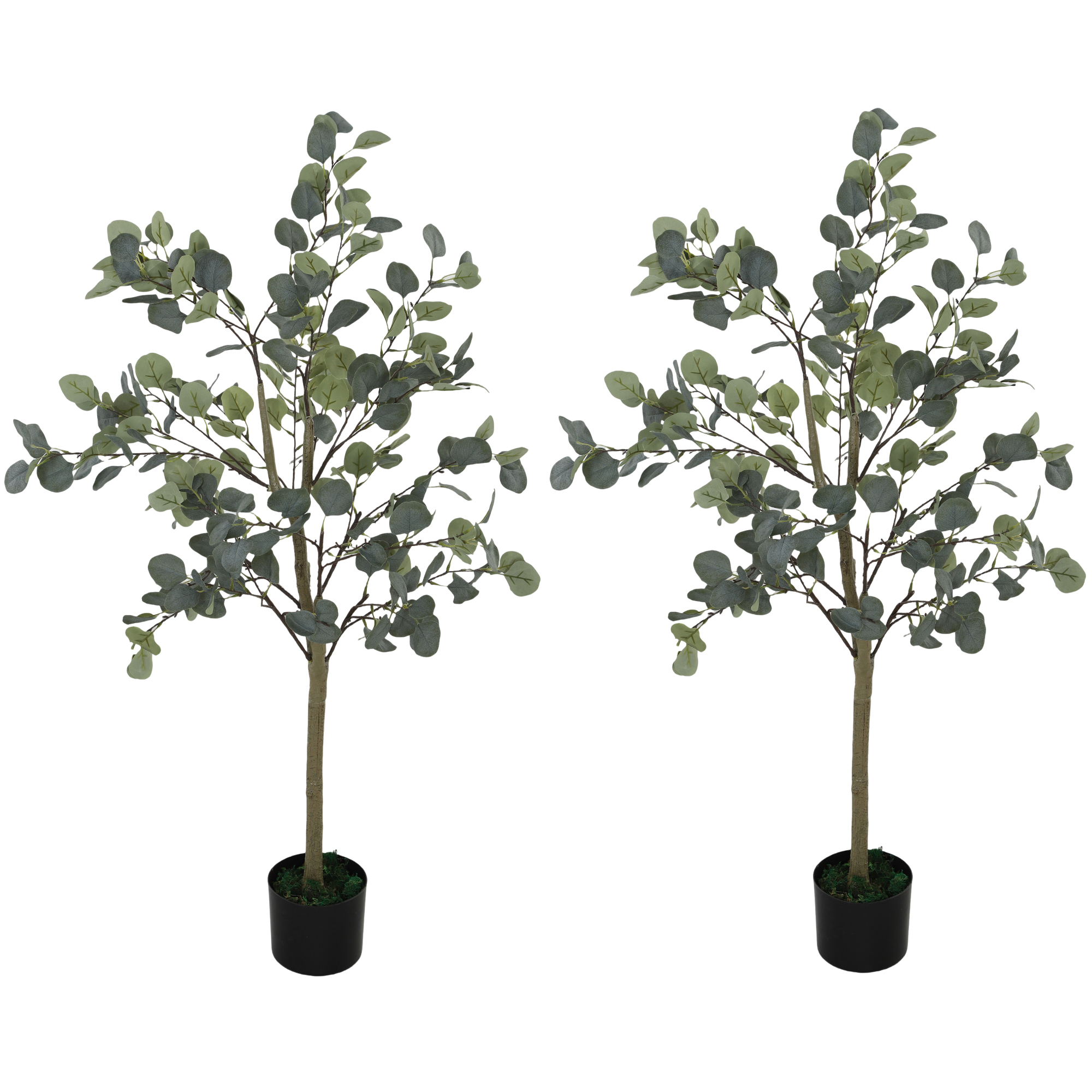 HERON 4ft Artificial Eucalyptus Trees Set of 2, Indoor Faux Plants with 230 Leaves in Pots for Home or Office - Life Essentials