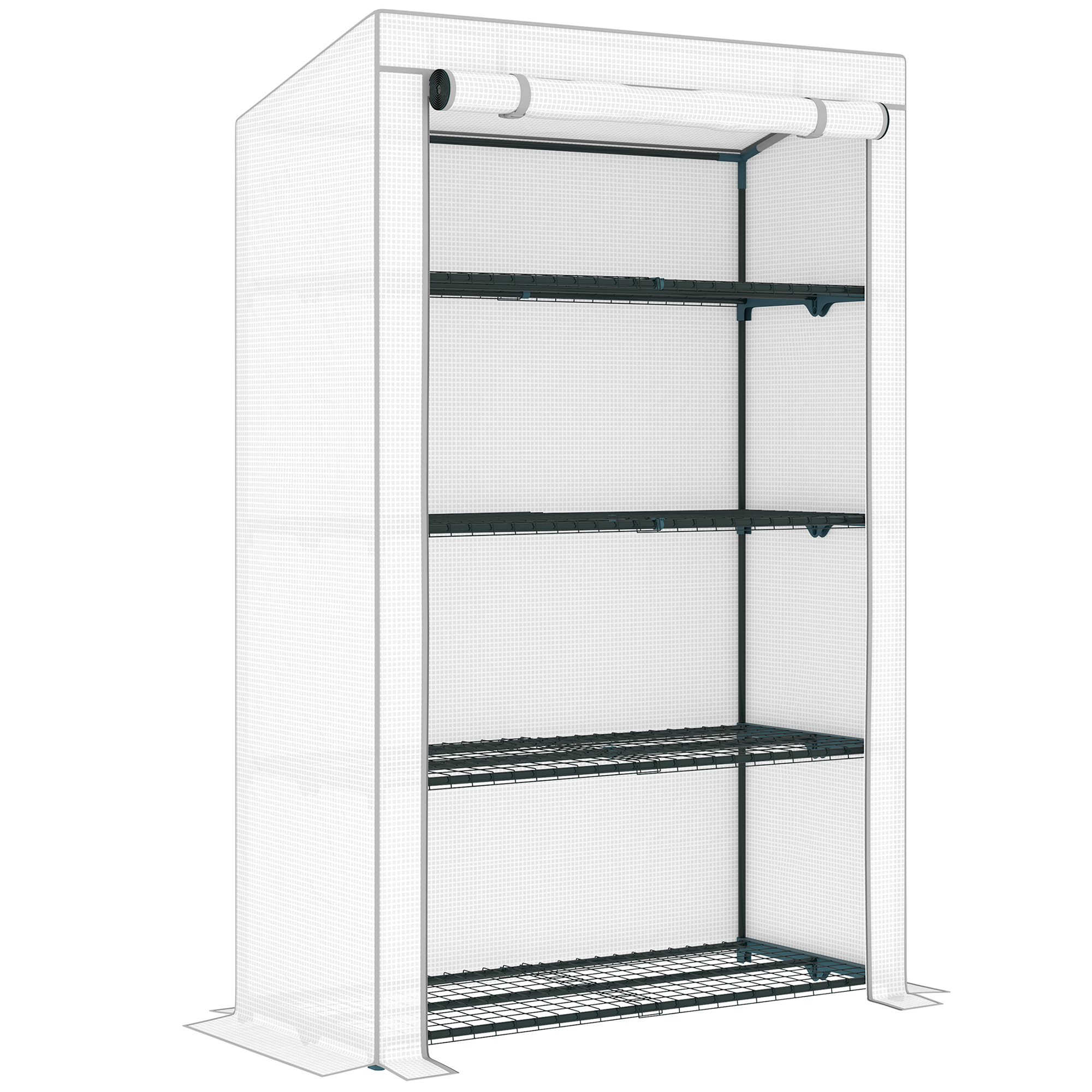SUNVISTA 4 Tier Lean-to Mini Greenhouse with Reinforced PE Cover, Portable Small Greenhouse with Roll-Up Door, Grey - Life Essentials