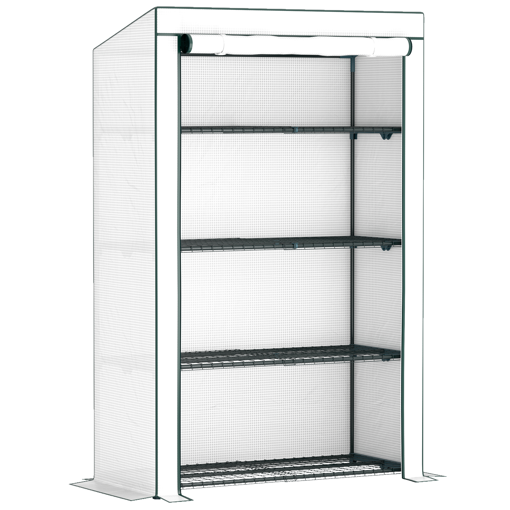 SUNVISTA 4 Tier Lean-to Mini Greenhouse with Reinforced PE Cover, Portable Small Greenhouse with Roll-Up Door, Green - Life Essentials