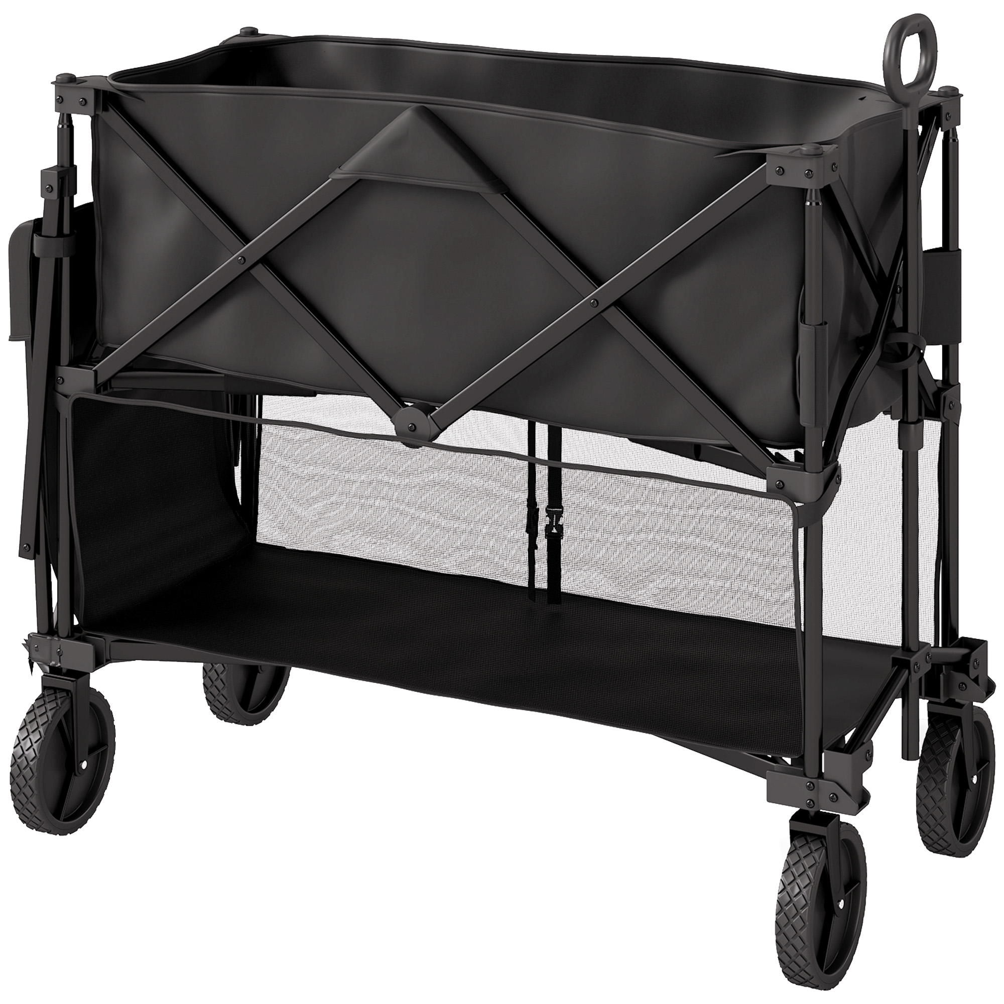 SUNVISTA Double Decker Folding Trolley Wagon, 350L Capacity Collapsible Cart, Black - Life Essentials