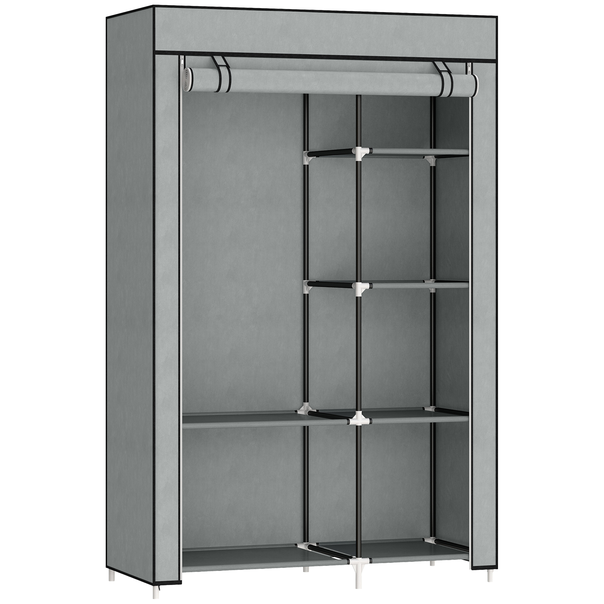 Fabric Wardrobe Portable Wardrobe with 6 Shelves 1 Hanging Rail Foldable Closets - Light Grey - Life Essentials