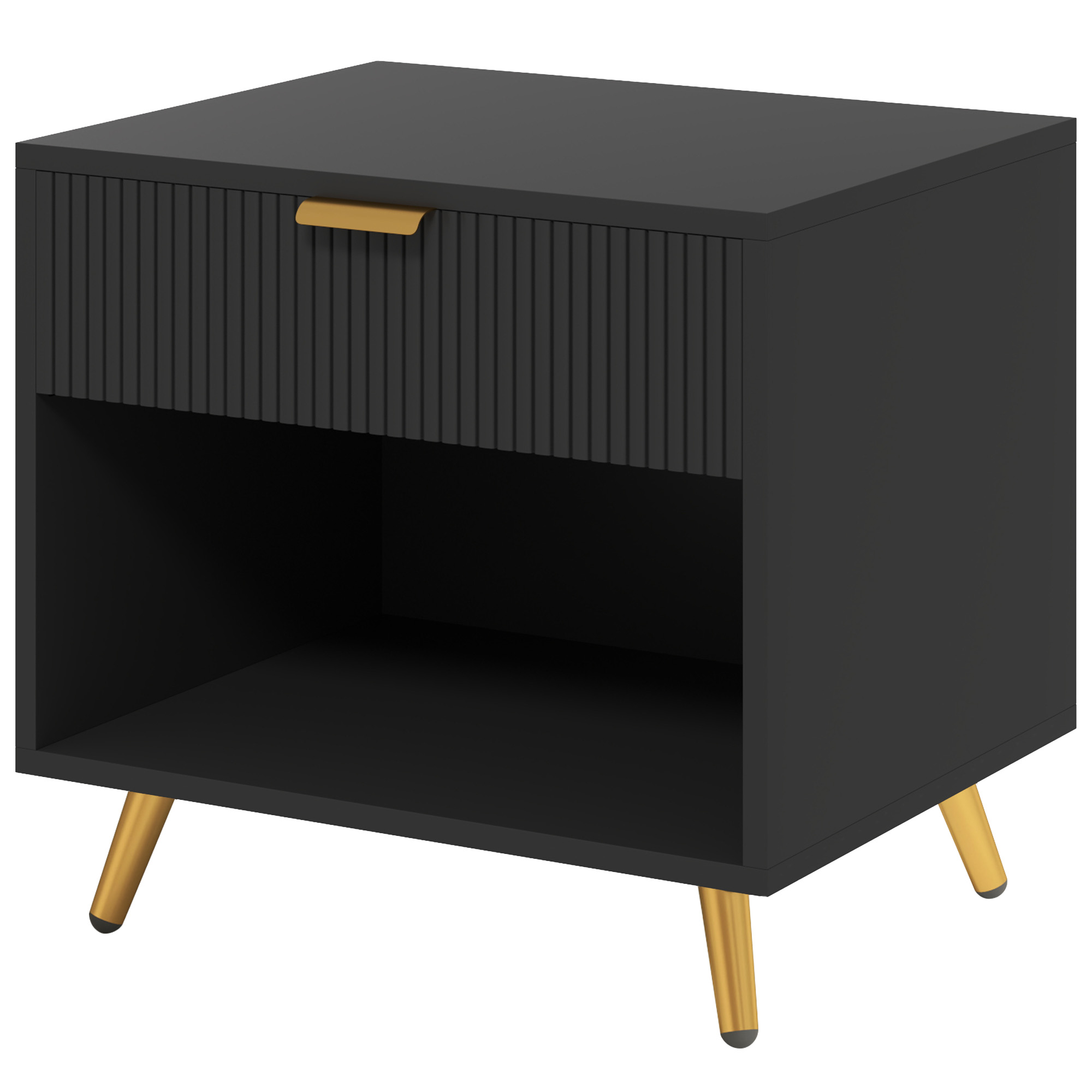 HERON Elegant Bedside Table, with Drawer and Shelf - Black/Gold Tone - Life Essentials