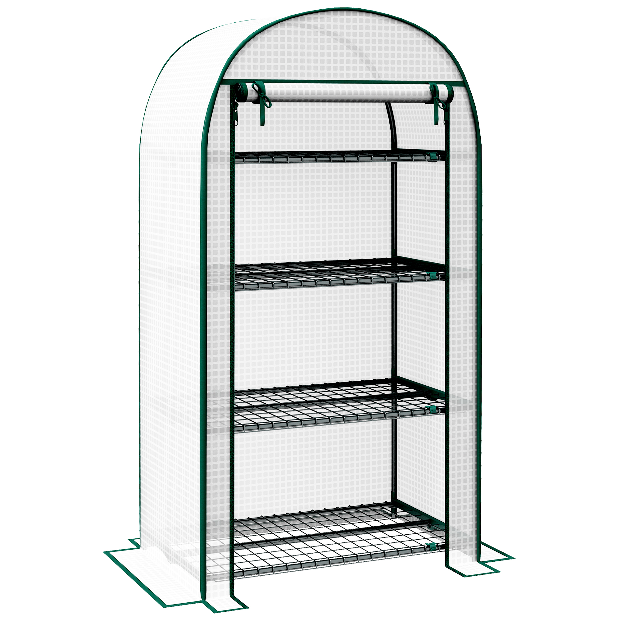 80 x 49 x 160cm Mini Greenhouse for Outdoor, Portable Gardening Plant Green House with Storage Shelf, Roll-Up Zippered Door, Metal Frame and PE Cover,