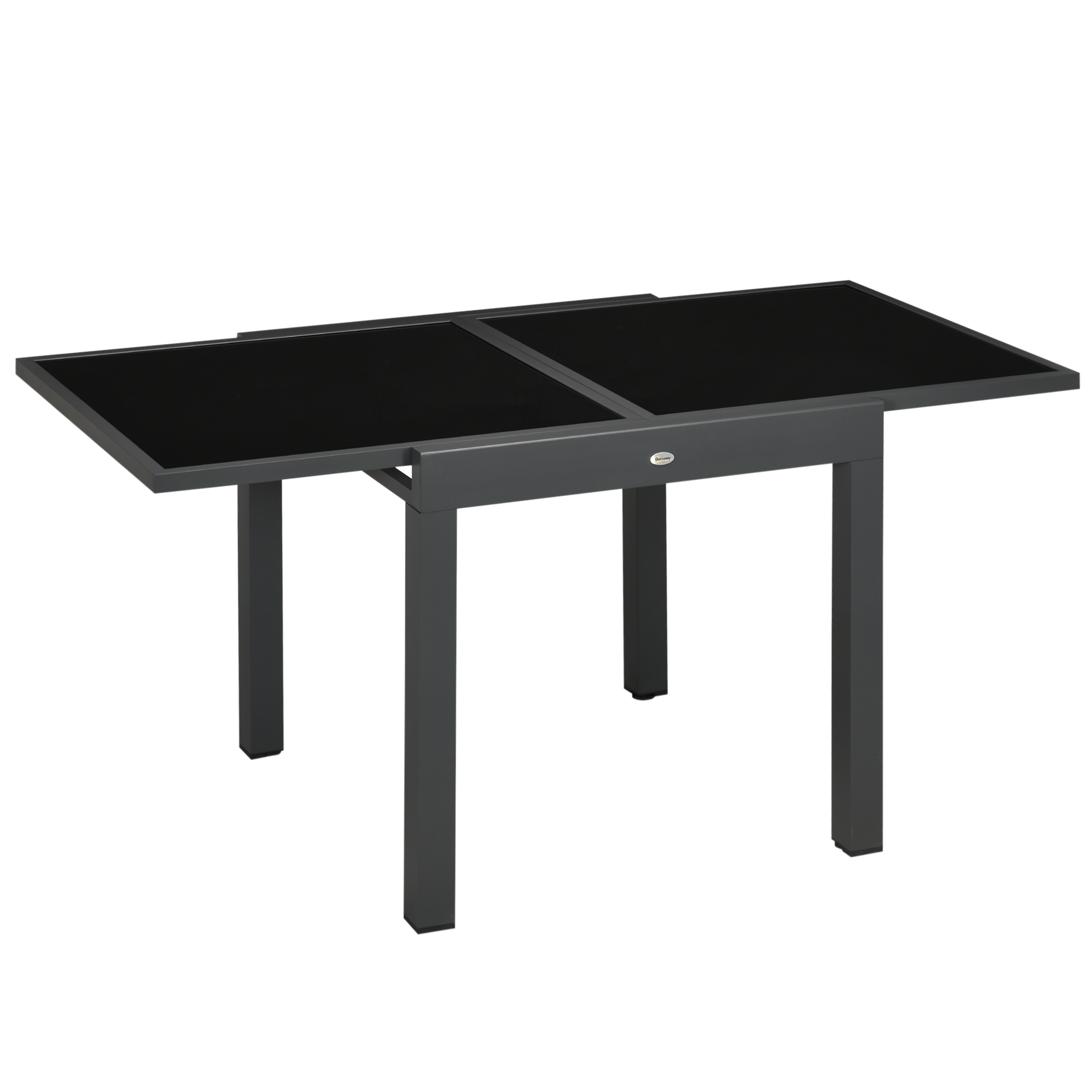 Extending Garden Table, Outdoor Dining Table with Aluminium Frame and Tempered Glass Tabletop, 80/160 x 80 x 75 cm, Black - Life Essentials