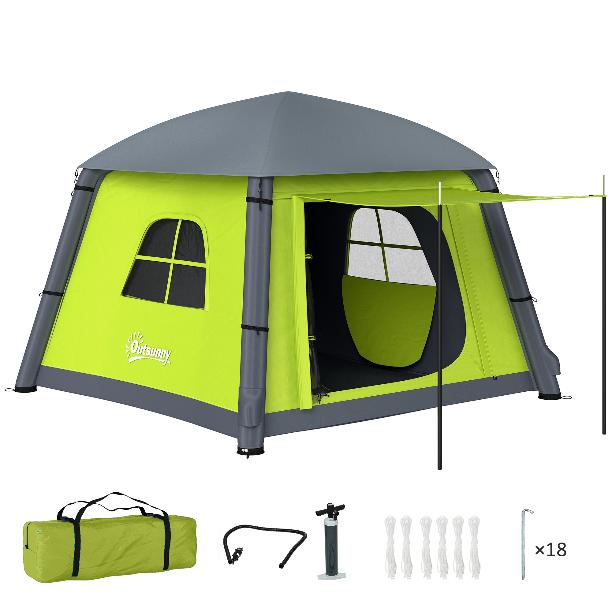SUNVISTA Inflatable Camping Tent w/ Hand Pump, Easy Setup 1/2 Person Blow Up Tent Waterproof 190T Taffeta w/ Mesh Windows, Doors and Carry Bag, Green 