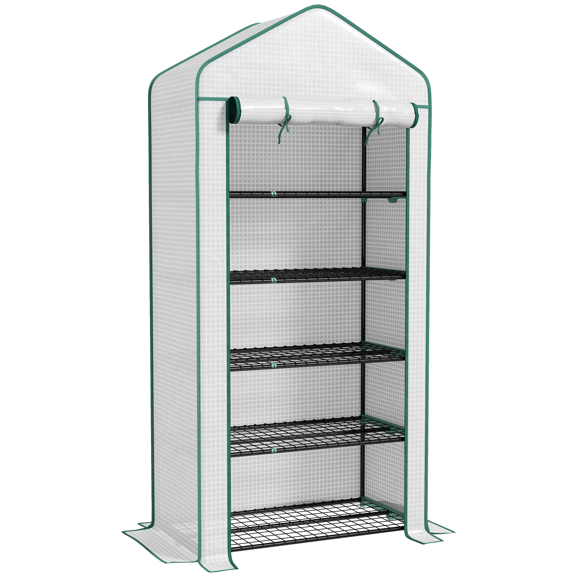 5 Tier Widened Mini Greenhouse w/ Reinforced PE Cover, Portable Green House w/ Roll-up Door & Wire Shelves, 193H x 90W x 49Dcm, White - Life 