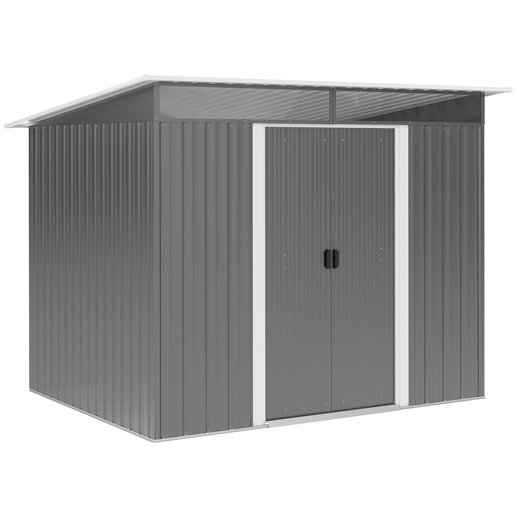 Garden Metal Storage Shed House Hut Gardening Tool Storage w/ Tilted Roof and Ventilation 9 x 6ft, Grey - Life Essentials