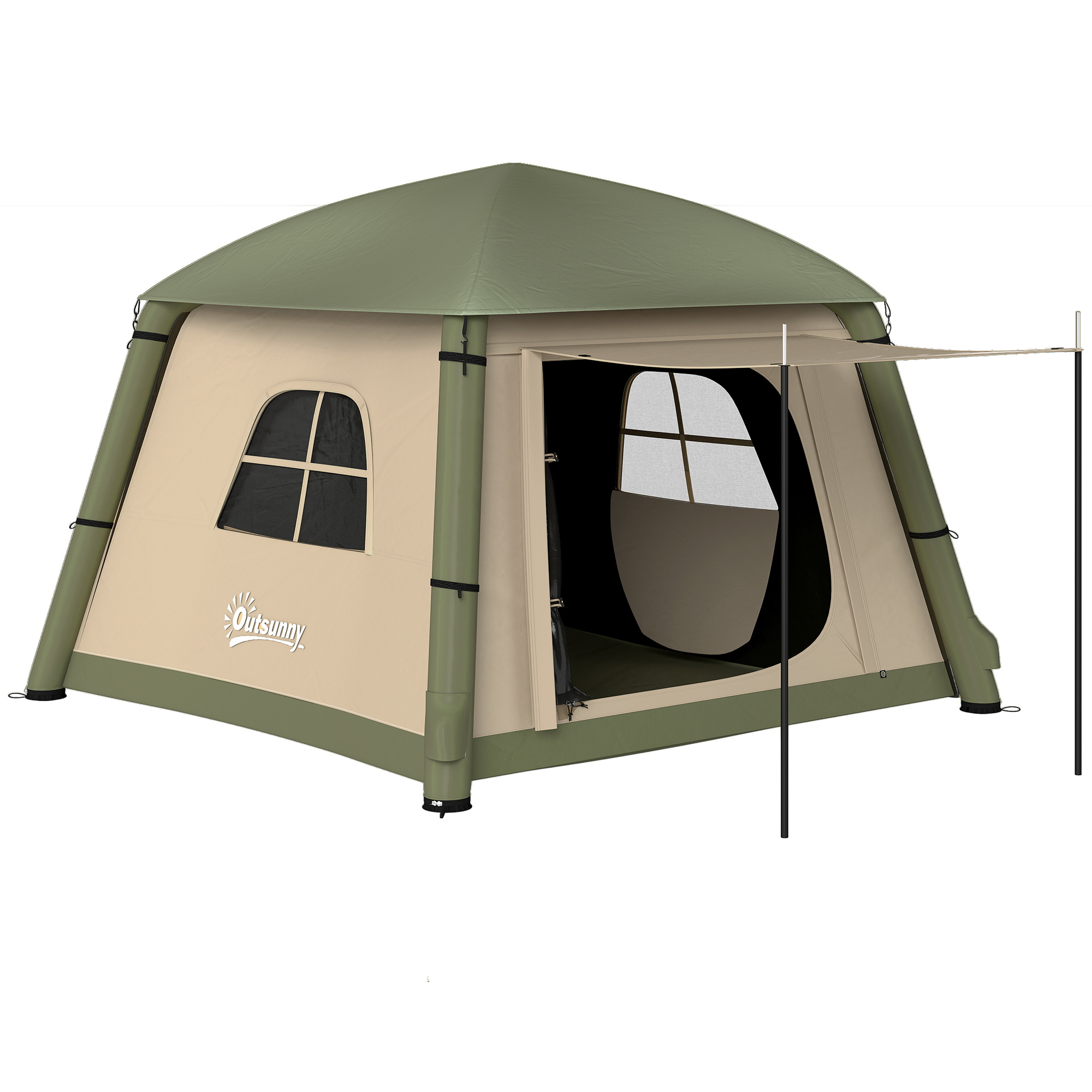 SUNVISTA Inflatable Camping Tent w/ Hand Pump, Easy Setup 1/2 Person Blow Up Tent Waterproof 190T Taffeta w/ Mesh Windows, Doors and Carry Bag, Brown 