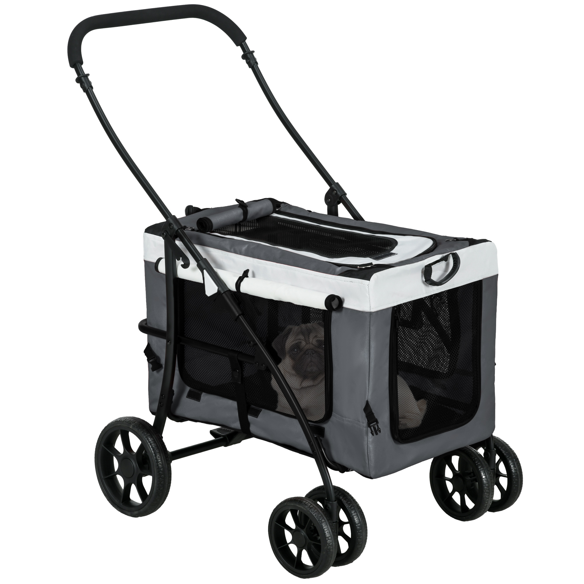Foldable Dog Stroller, Pet Travel Crate, with Detachable Carrier, Soft Padding, for Mini, Small Dogs - Grey - Life Essentials