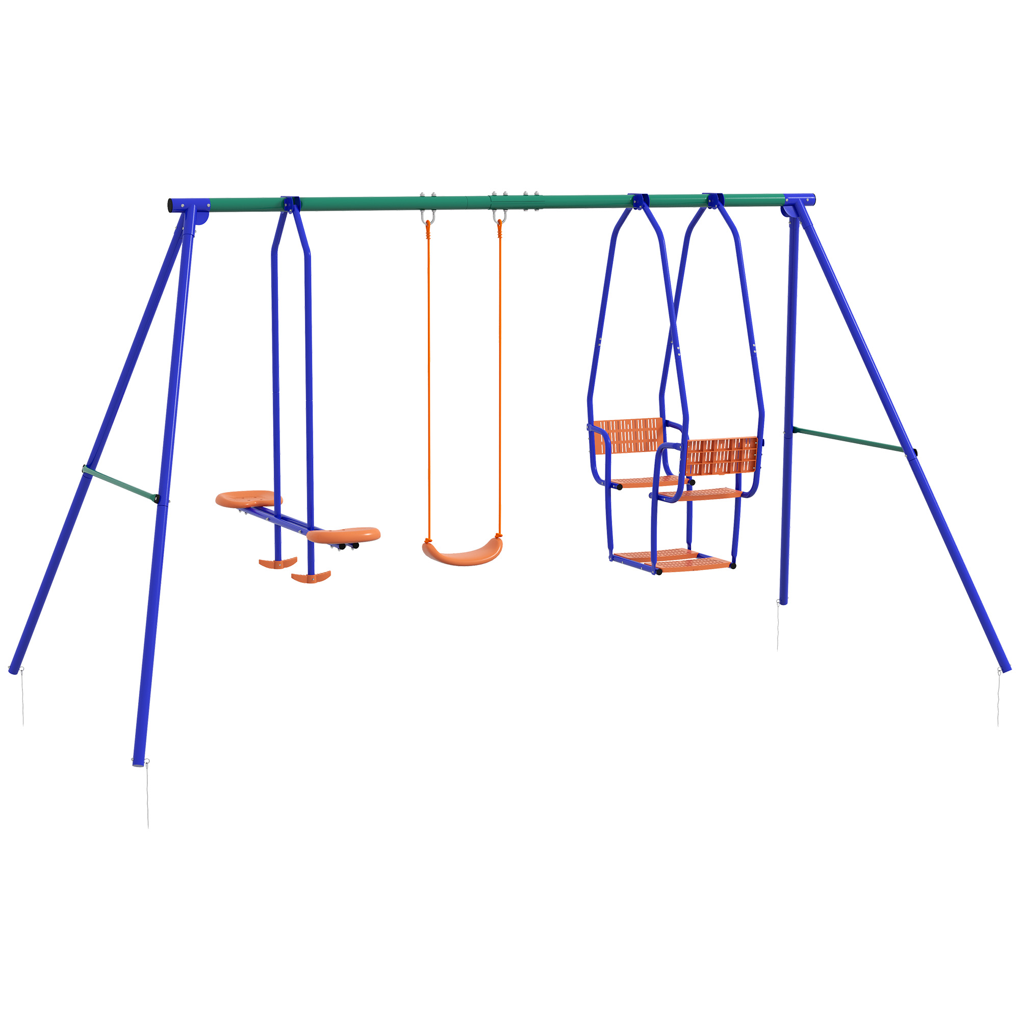 3 in 1 Metal Kids Swing Set with Swing Glider Rocking Chair Orange - Life Essentials