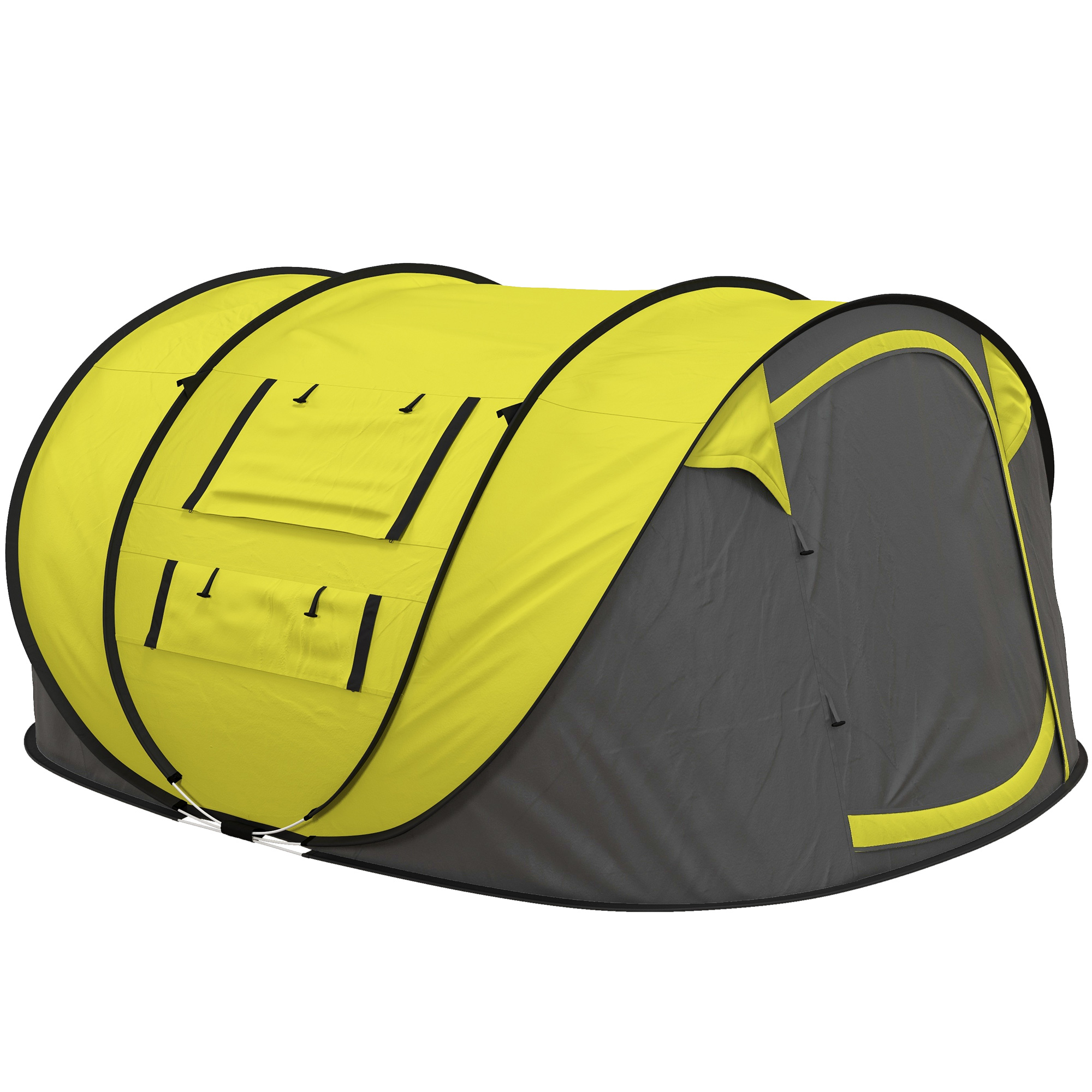 4-5 Person Pop-up Camping Tent Waterproof Family Tent w/ 2 Mesh Windows & PVC Windows Portable Carry Bag for Outdoor Trip, Yellow - Life Essentials