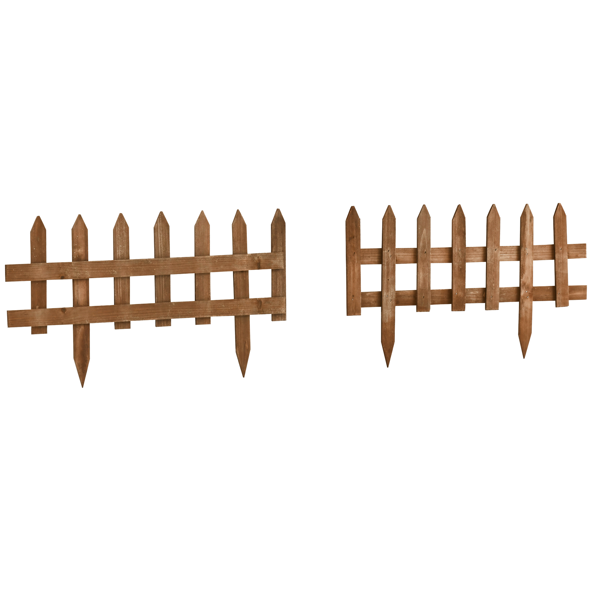 60L x 1D x 34H cm Pack of 12 Wooden Border Fences, Garden Fixed Picket Fence for Lawn Edging, Flowerbed, Brown - Life Essentials