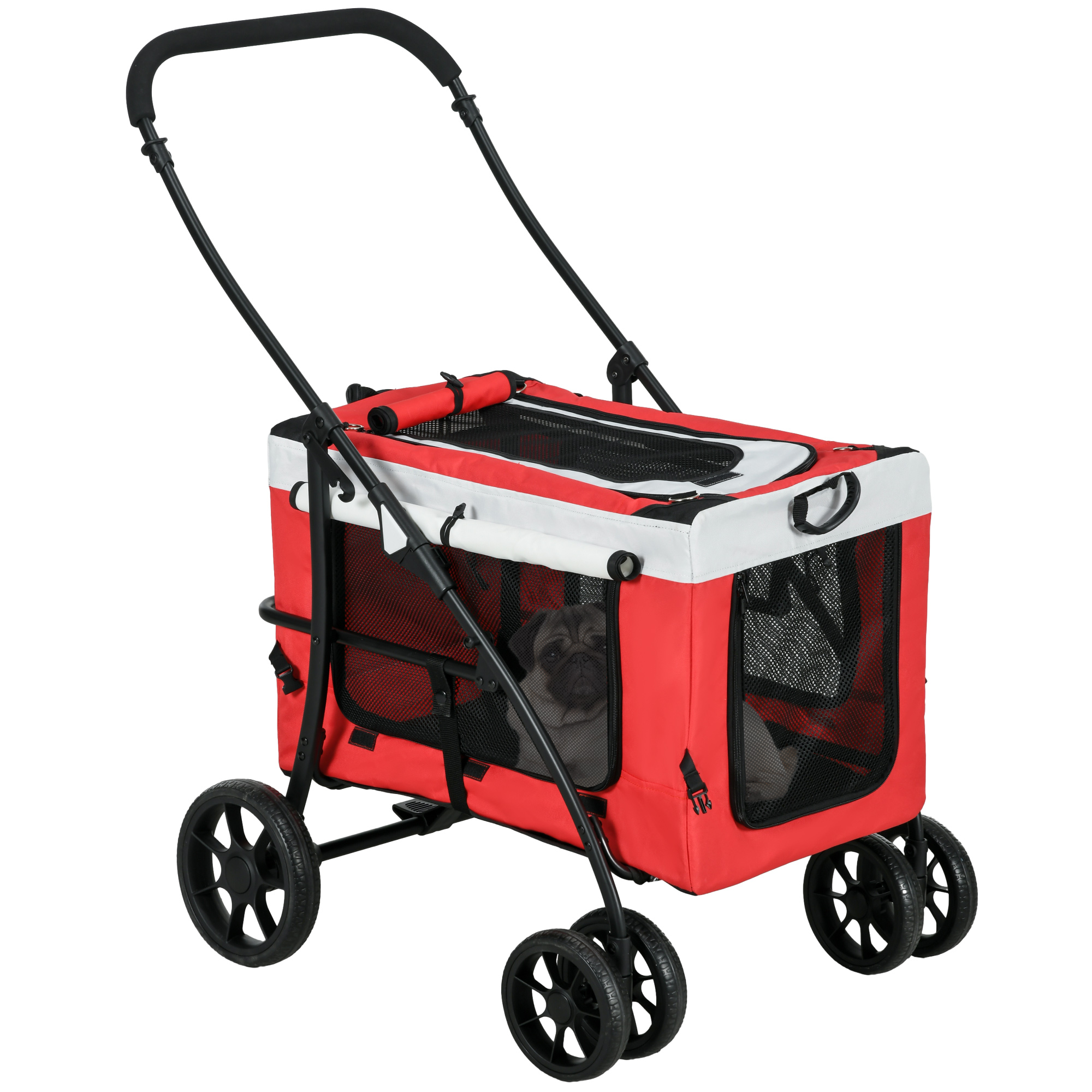 Foldable Dog Stroller, Pet Travel Crate, with Detachable Carrier, Soft Padding, for Mini, Small Dogs - Red - Life Essentials