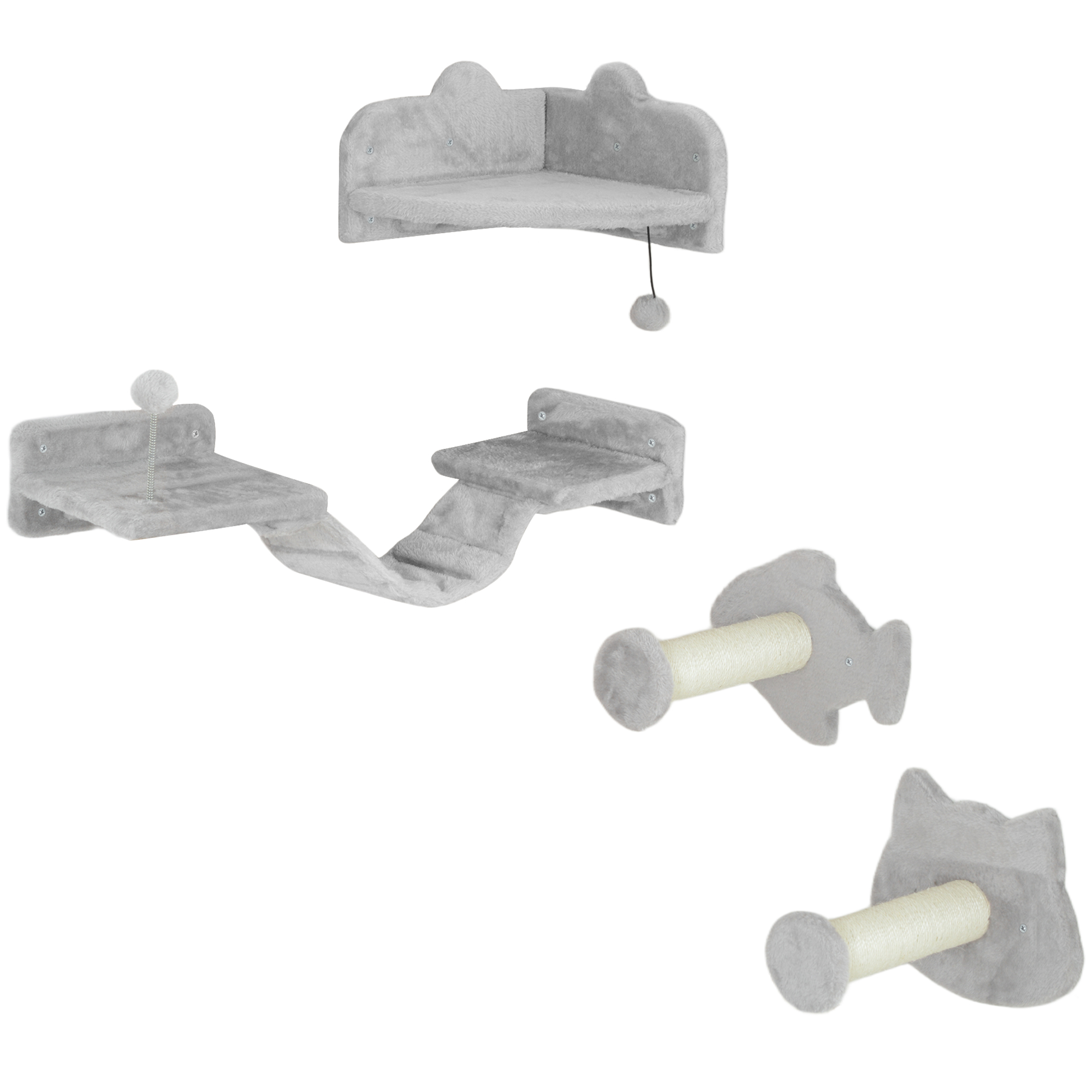 Cat Furniture - Cat Wall Shelves Set with Steps and Platforms Grey 29cm - Life Essentials