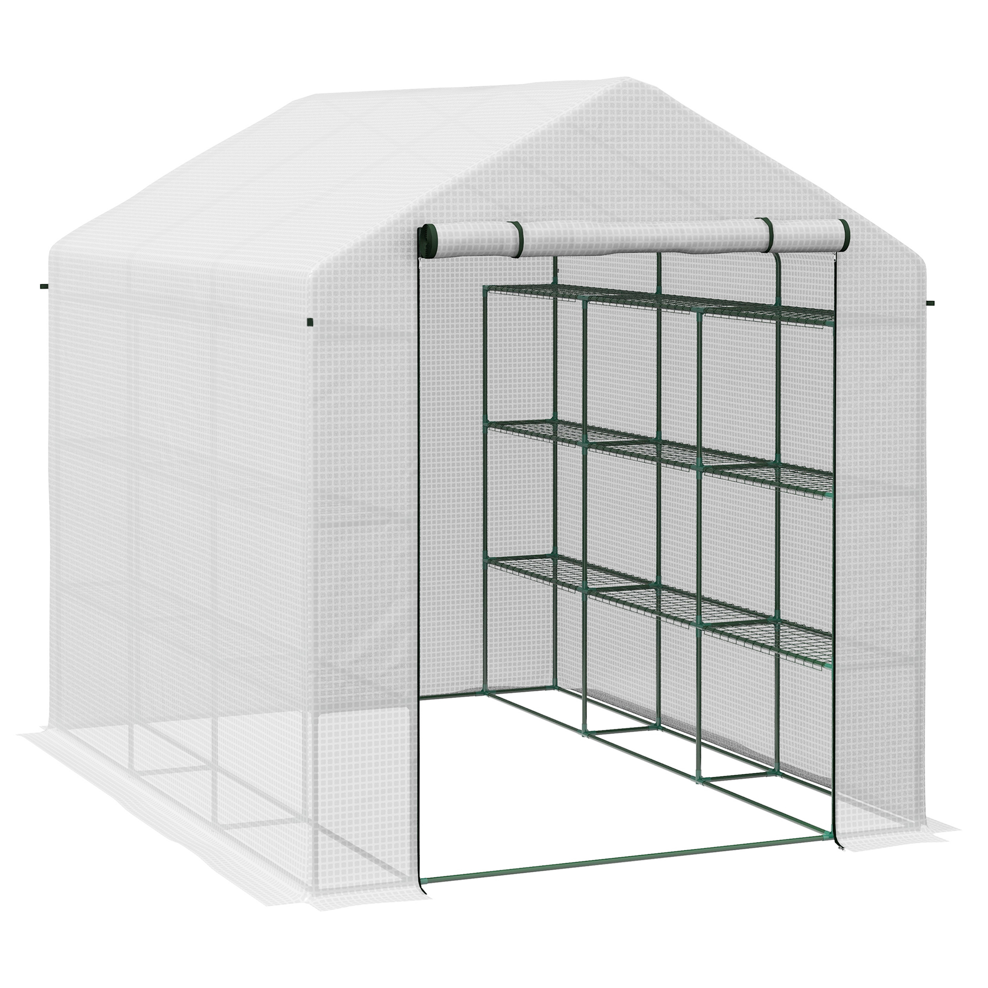SUNVISTA 8 x 6ft Walk-In Greenhouse, with Shelves - White - Life Essentials