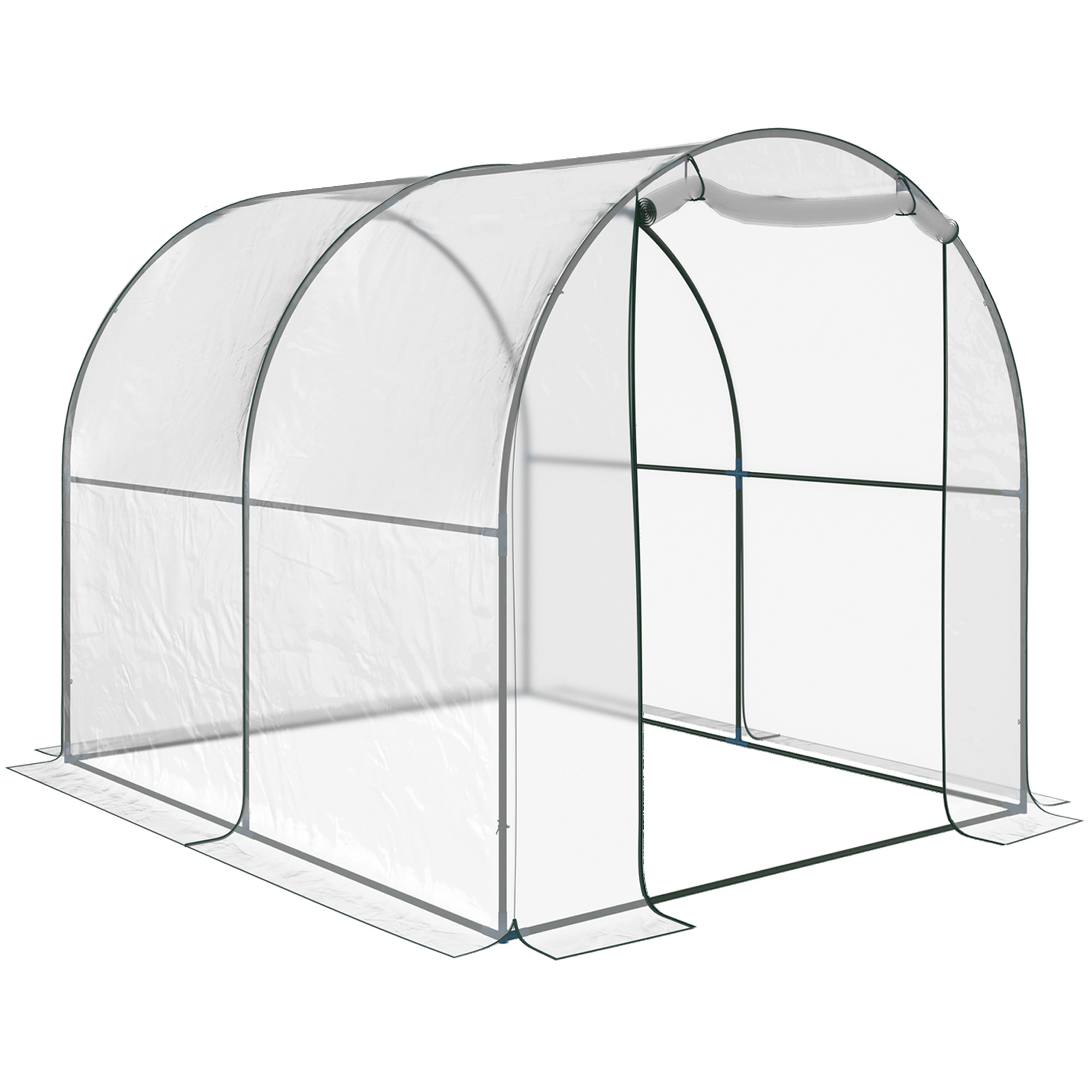 Walk-in Polytunnel Greenhouse with Roll-up Door Transparent Tunnel Greenhouse with Steel Frame and PVC Cover, 2.5 x 2m - Life Essentials